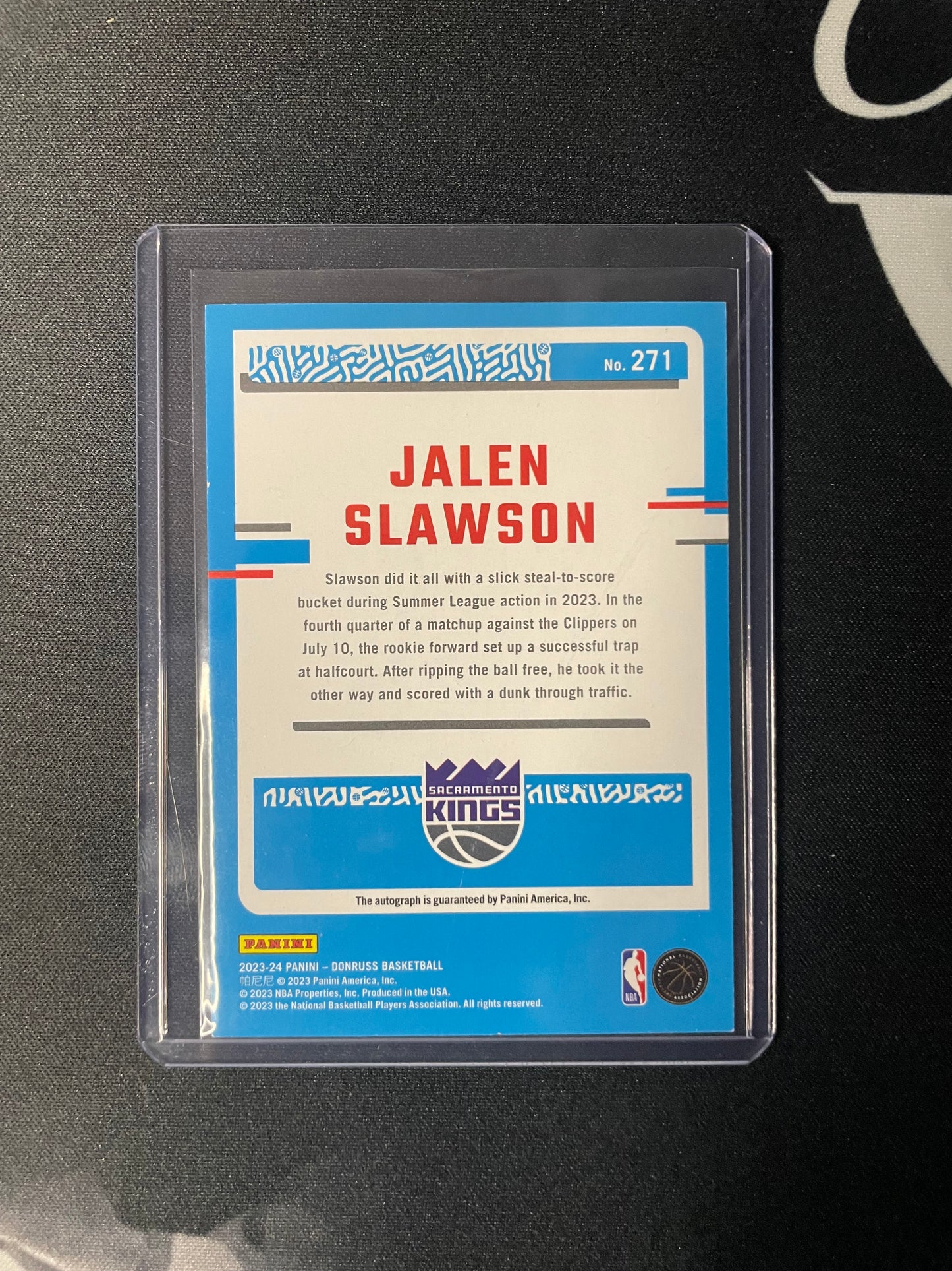 2023/24 Panini Donruss #271 Jalen Slawson Sacramento Kings Rated Rookie Auto