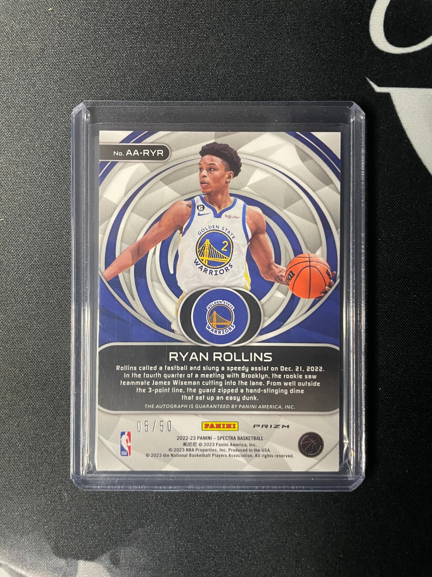 2022/23 Panini Spectra #48 Ryan Rollins Golden State Warriors Aspiring Auto Green 05/50