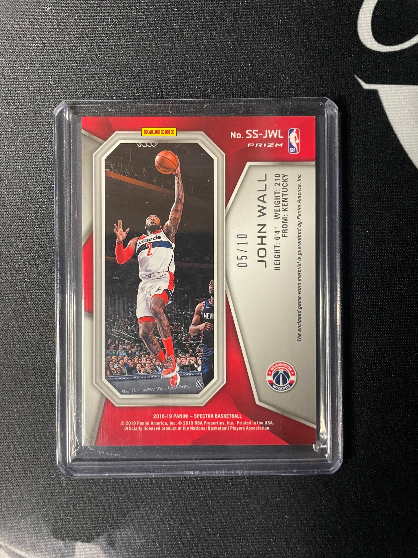 2018/19 Panini Spectra #25 John Wall Washington Wizards Spectacular Swatches Gold 05/10