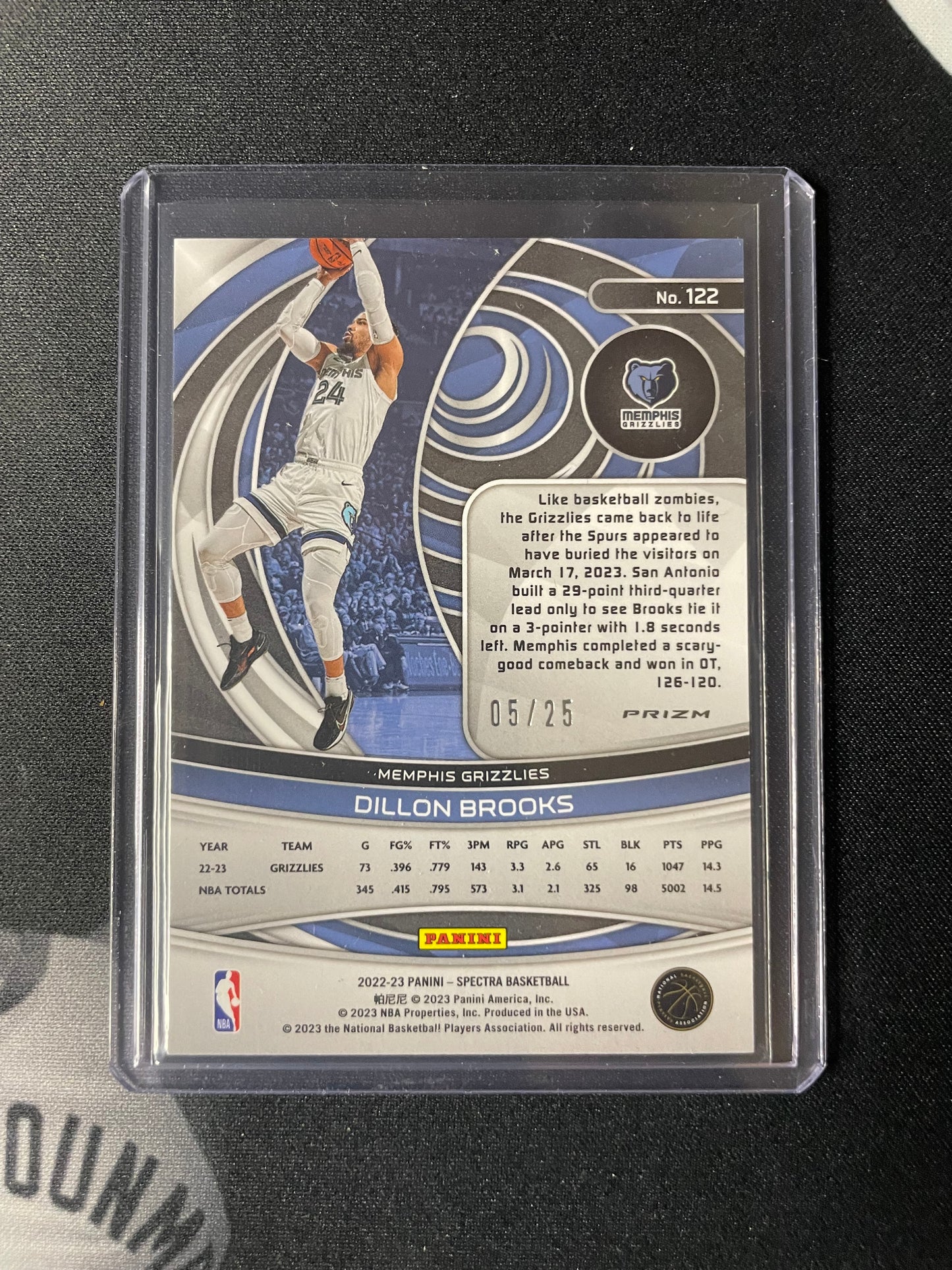 2022/23 Panini Spectra #122 Dillon Brooks Memphis Grizzlies Meta 05/25