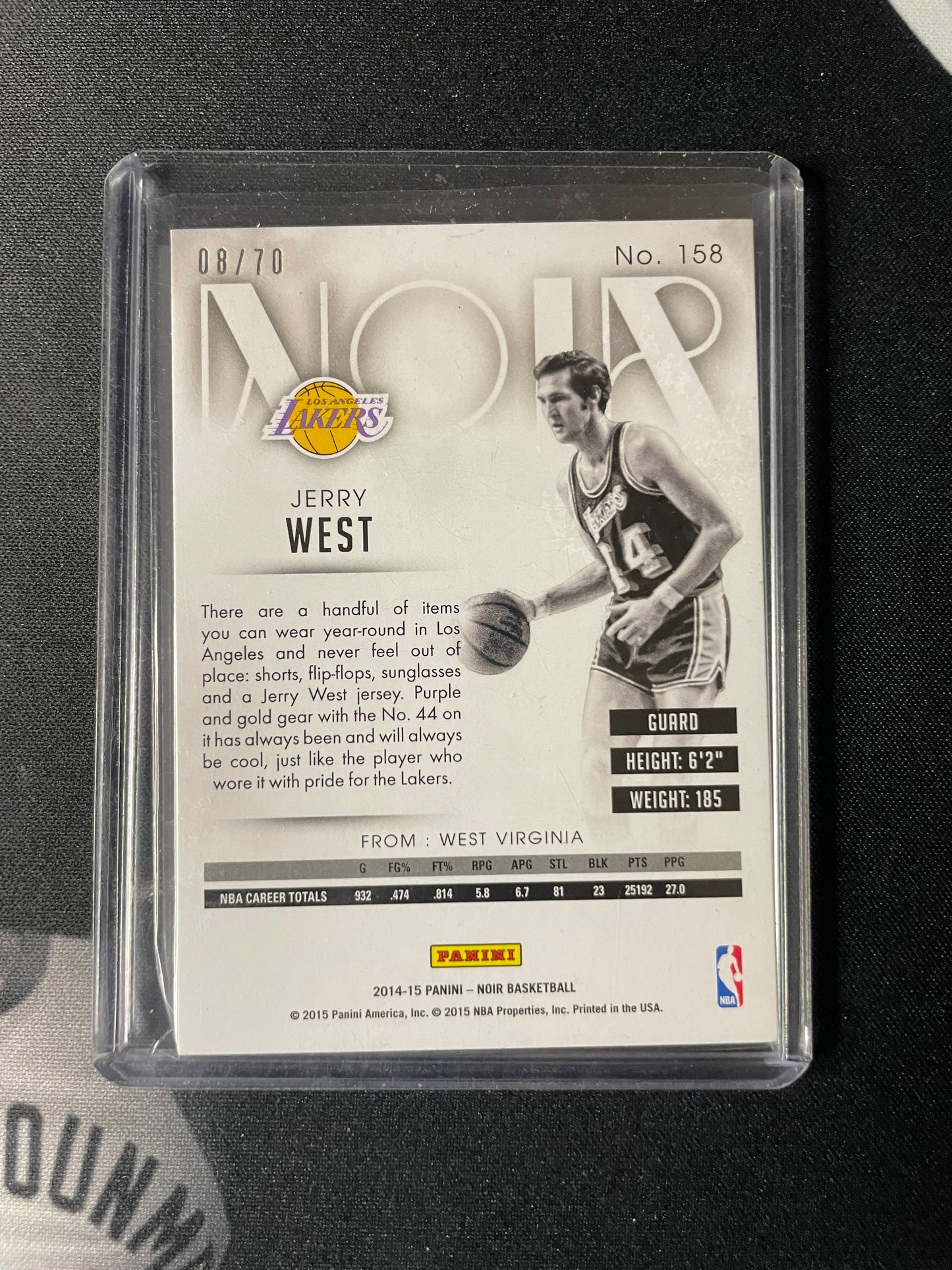 2014/15 Panini Noir #158 Jerry West Los Angeles Lakers Jerry West 08/70