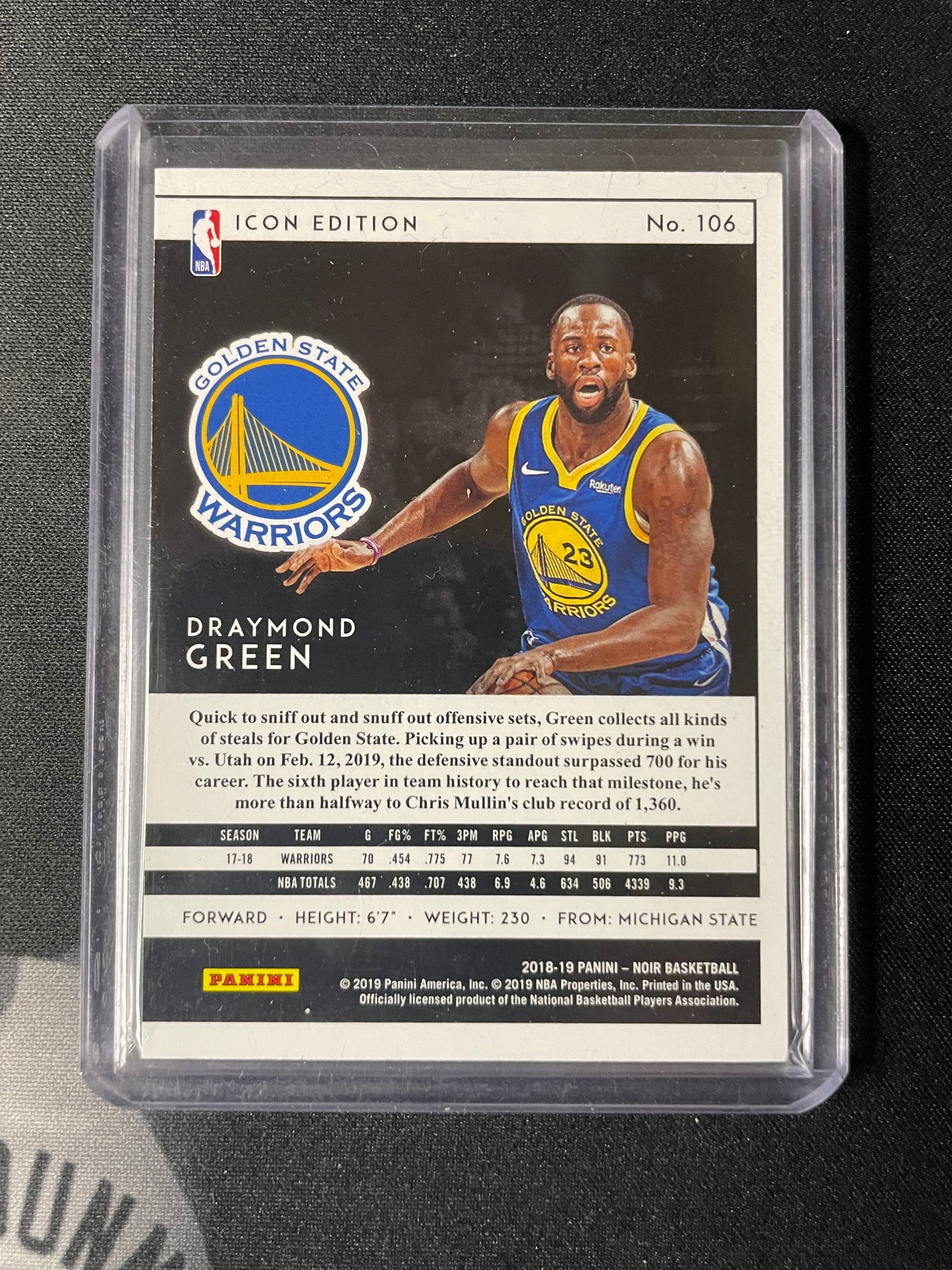 2018/19 Panini Noir #106 Draymond Green Golden State Warriors Icon Edition 22/85