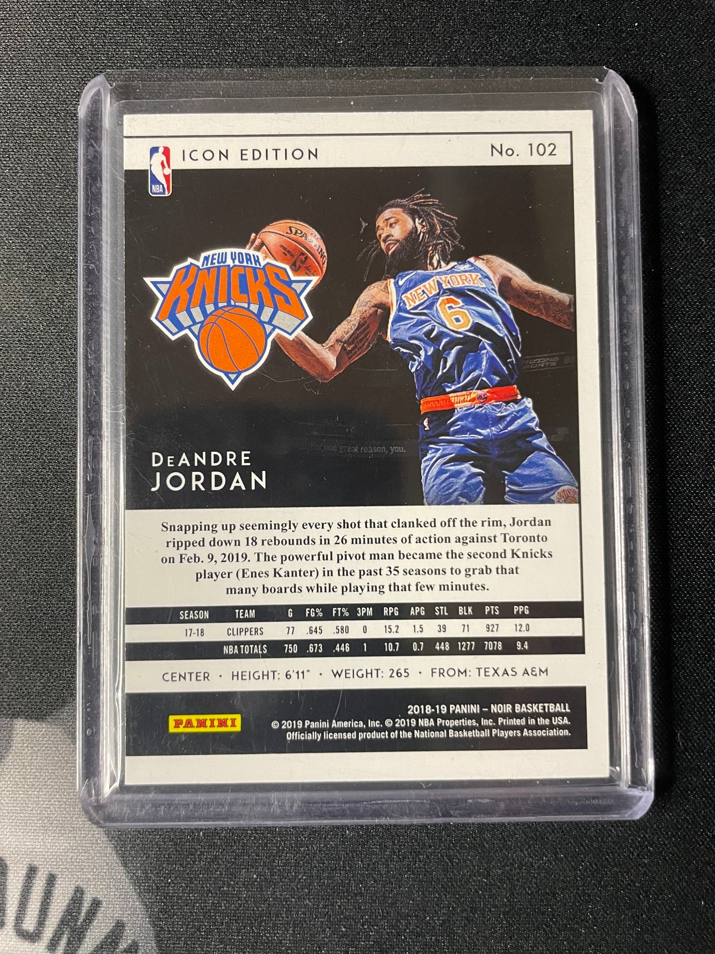 2018/19 Panini Noir #102 Deandre Jordan New York Knicks 15/25 Icon Edition