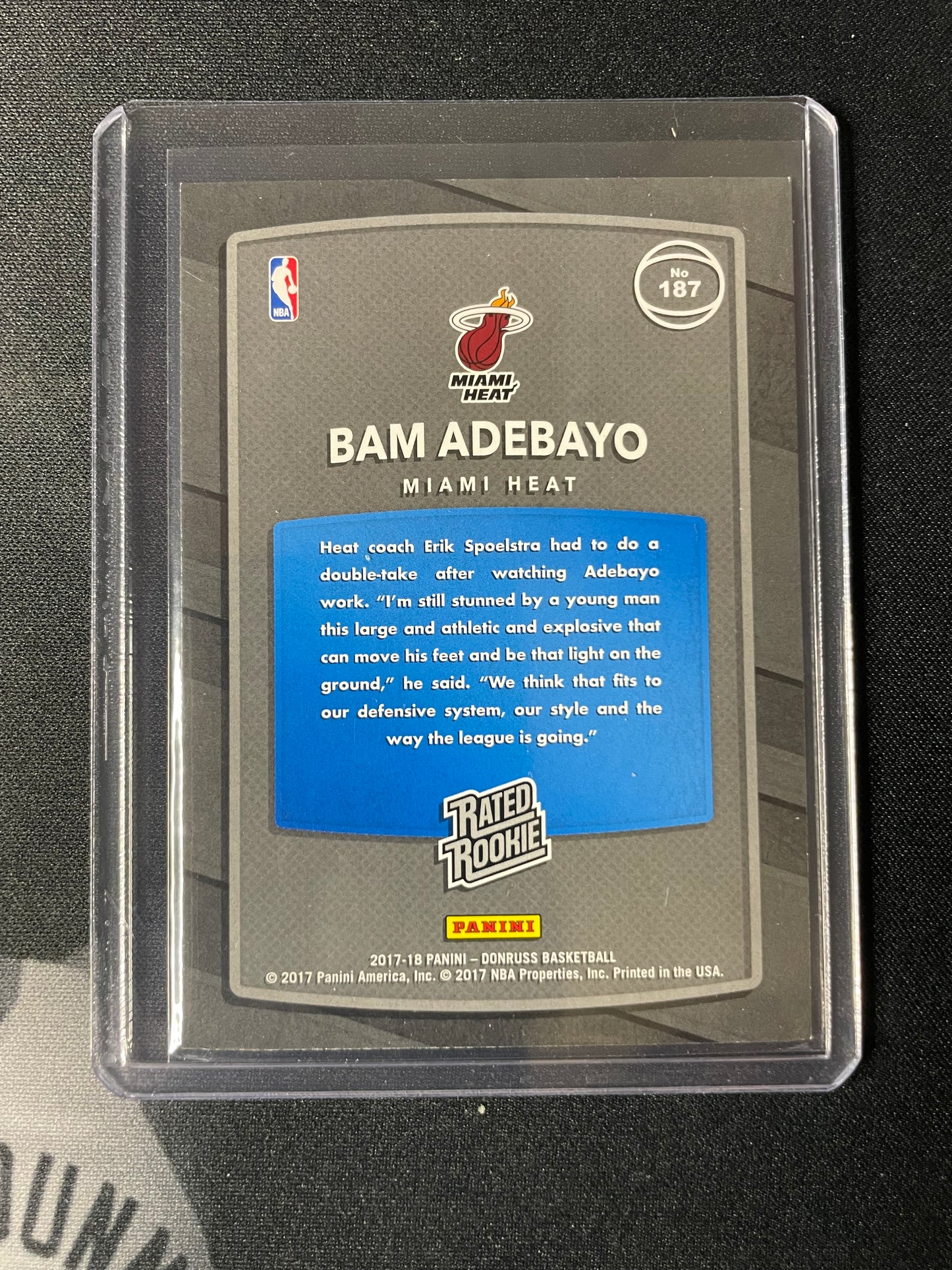 2017/18 Panini Donruss #187 Bam Adebayo Miami Heat Rated Rookie