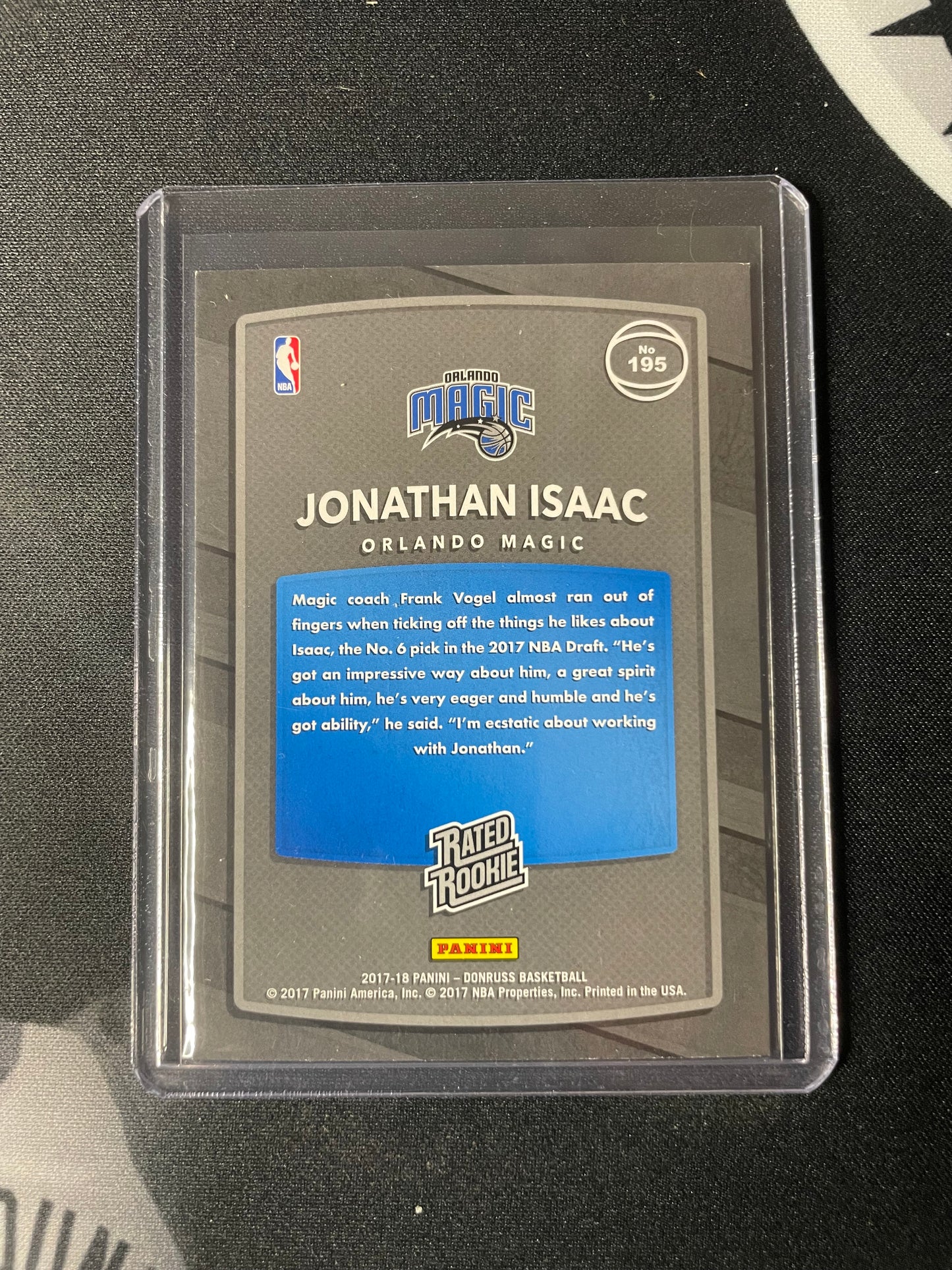 2017/18 Panini Donruss #195 Jonathan Isaac Orlando Magic Rated Rookie