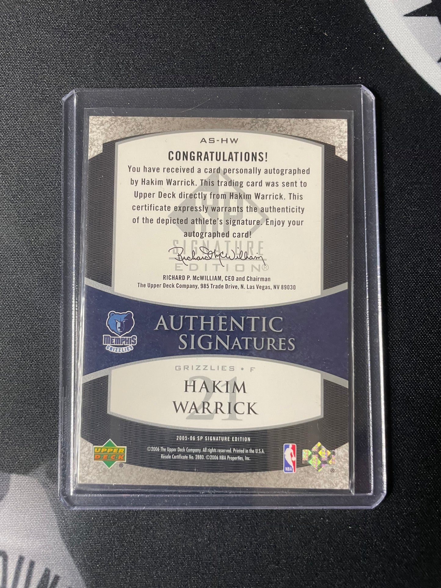 2005/06 Upper Deck Hakim Warrick Memphis Grizzlies SP Signature Edition