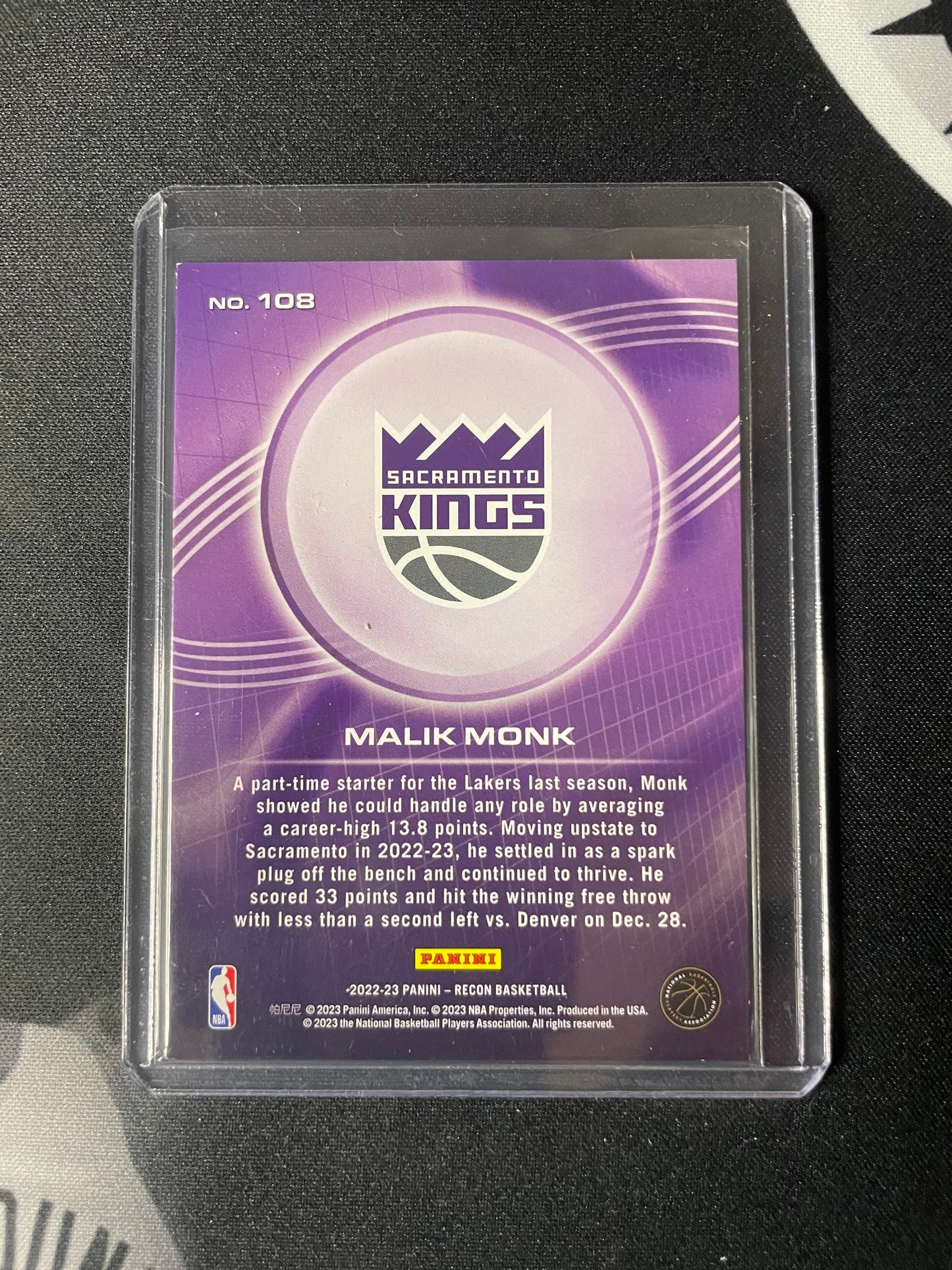 2022/23 Panini Recon #108 Malik Monk Sacramento Kings Red Halo 139/199