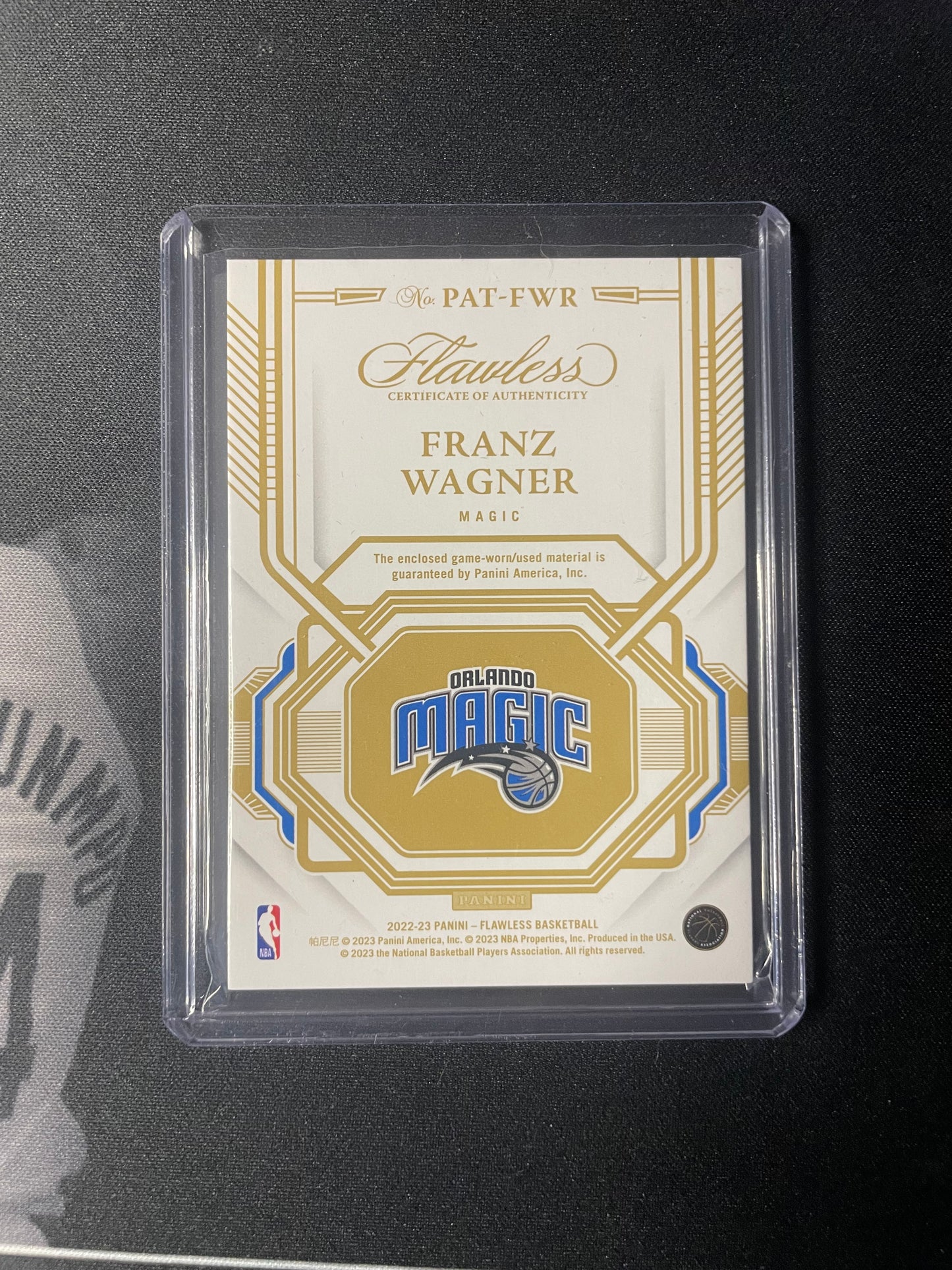 2022/23 Panini Flawless #53 Franz Wagner Orlando Magic Patch Gold 06/10