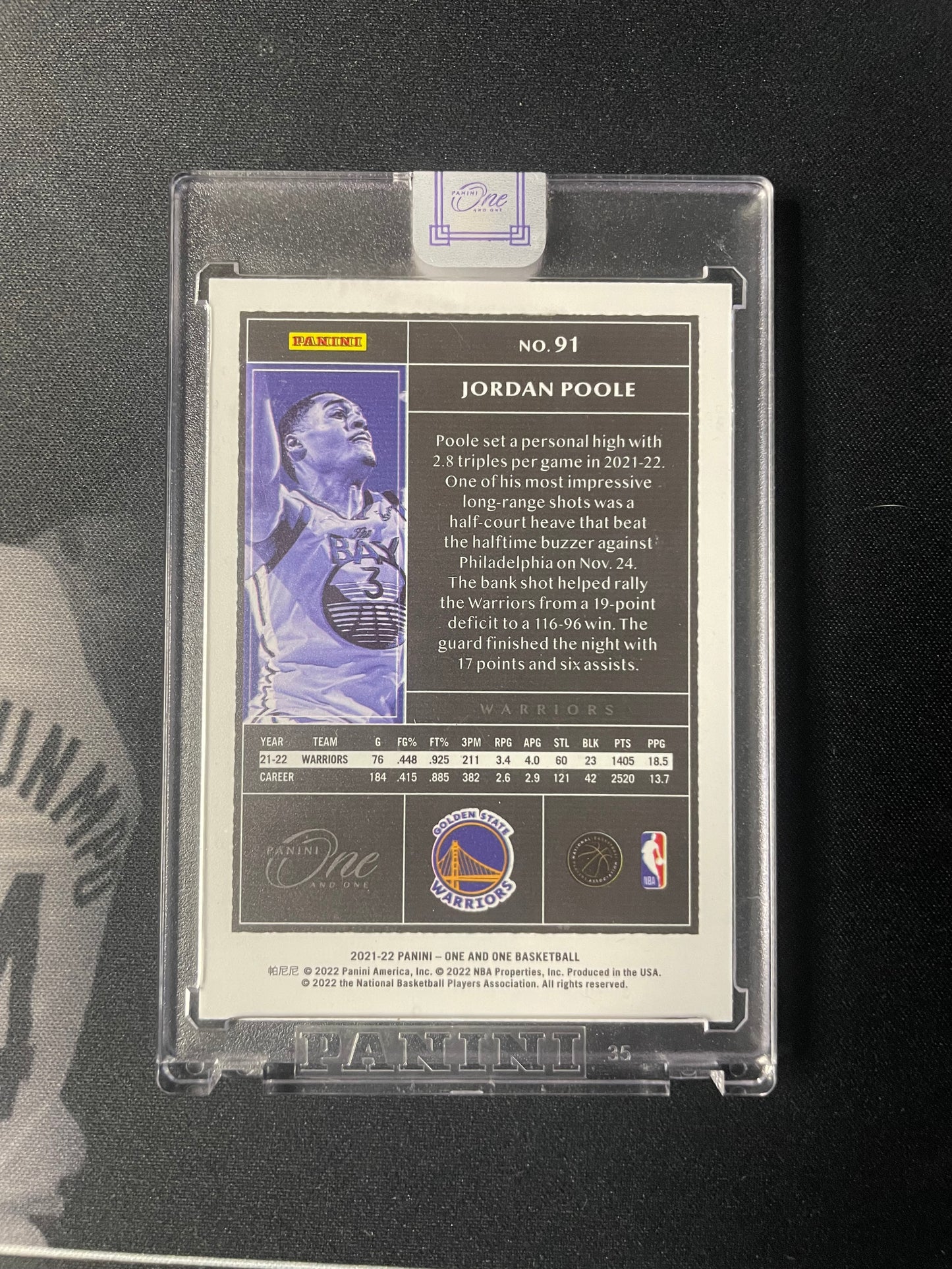 2021/22 Panini One and One #91 Jordan Poole Golden State Warriors Fotl Pink 2/6