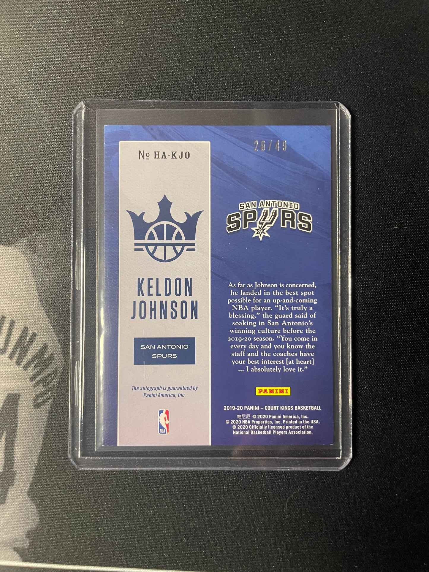2019/20 Panini Court Kings #16 Keldon Johnson San Antonio Spurs 26/49
