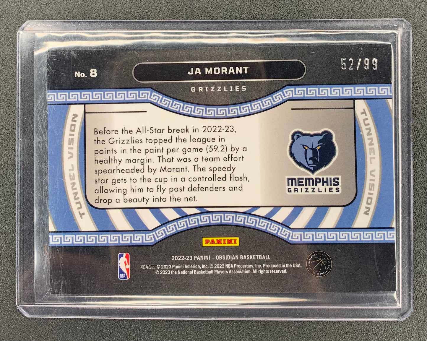 2022/23 Panini Obsidian #8 Ja Morant, Memphis Grizzlies Tunnel Vision 52/99