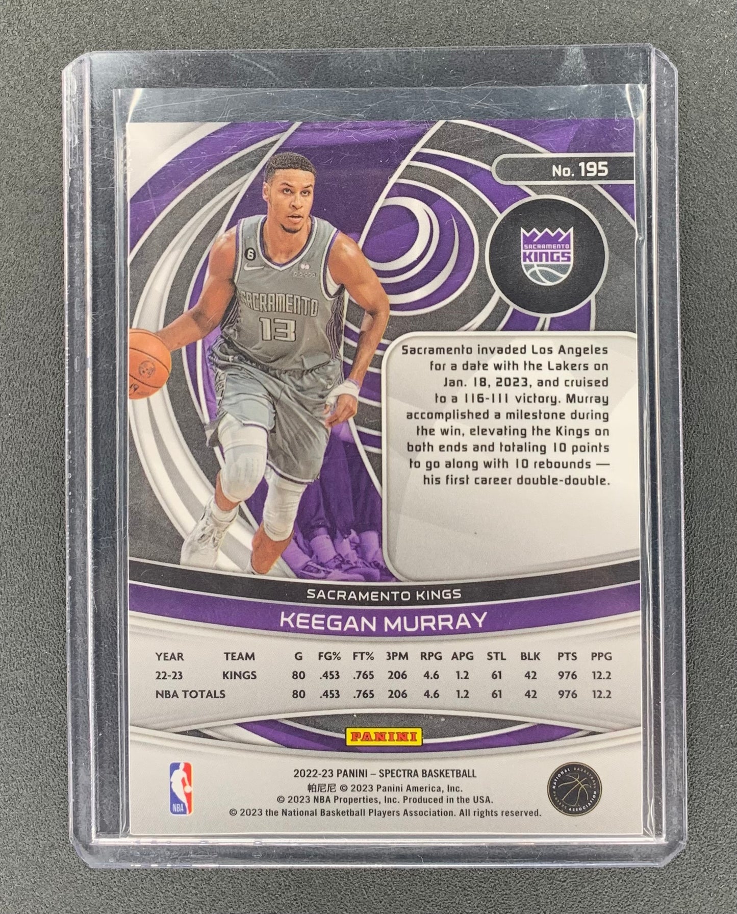 2022/23 Panini Spectra #195 Keegan Murray, Sacramento Kings RC