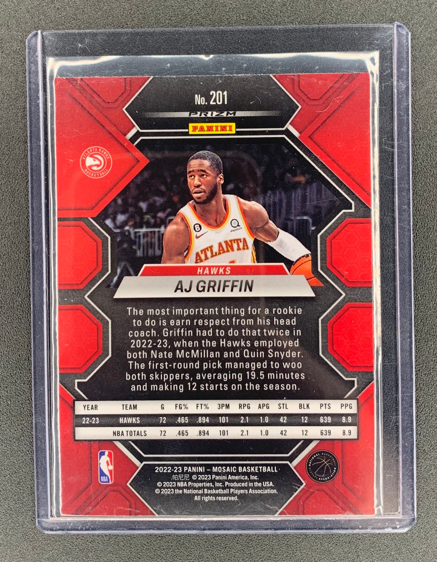 2022/23 Panini Mosaic #201 AJ Griffin, Atlanta Hawks Silver Prizm Mosaic RC