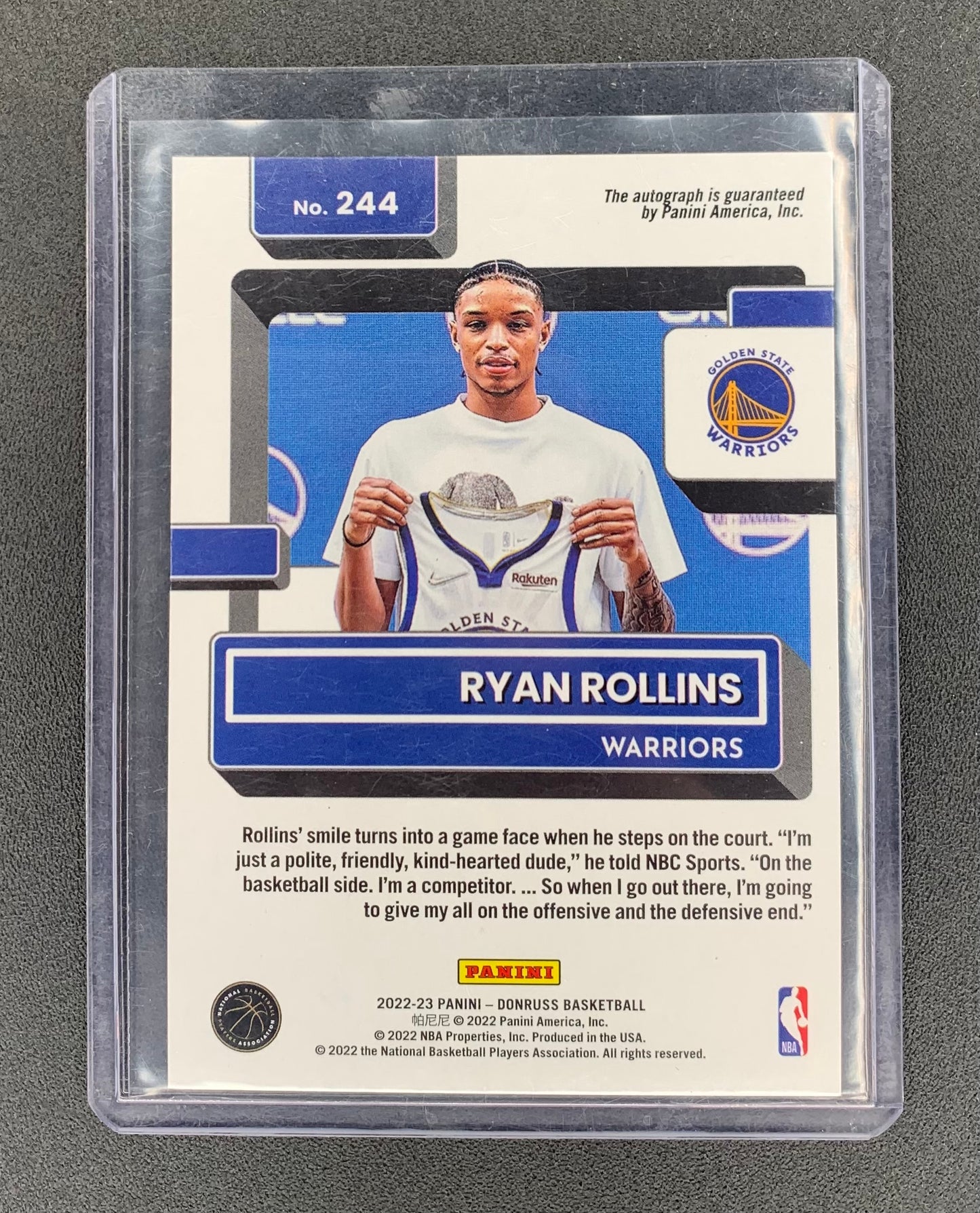 2022/23 Panini Donruss #244 Ryan Rollins, Golden State Warriors Rated Rookies Signatures Choice Mojo