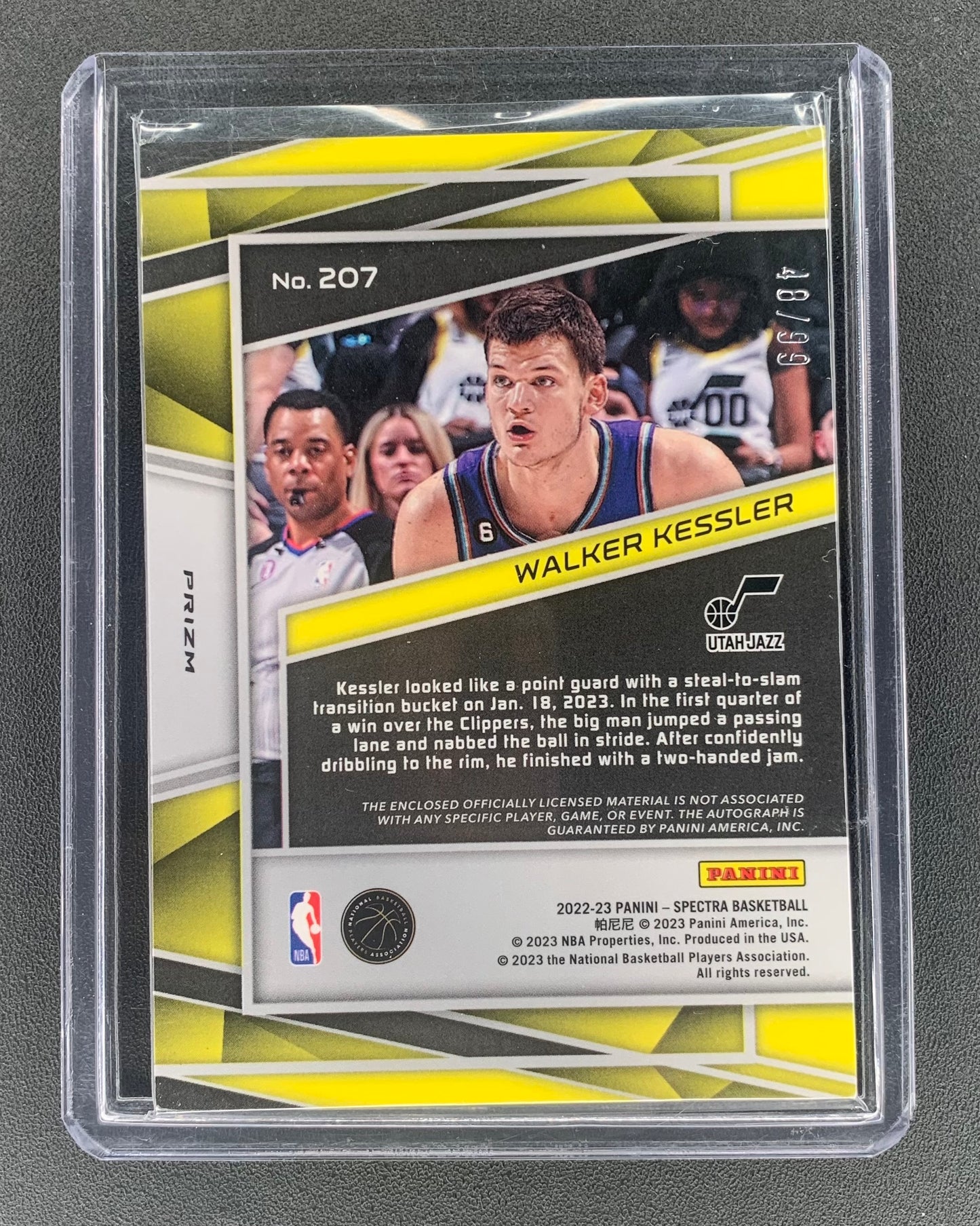 2022/23 Panini Spectra #207 Walker Kessler, Utah Jazz Rookie Jersey Autographs Celestial 48/99