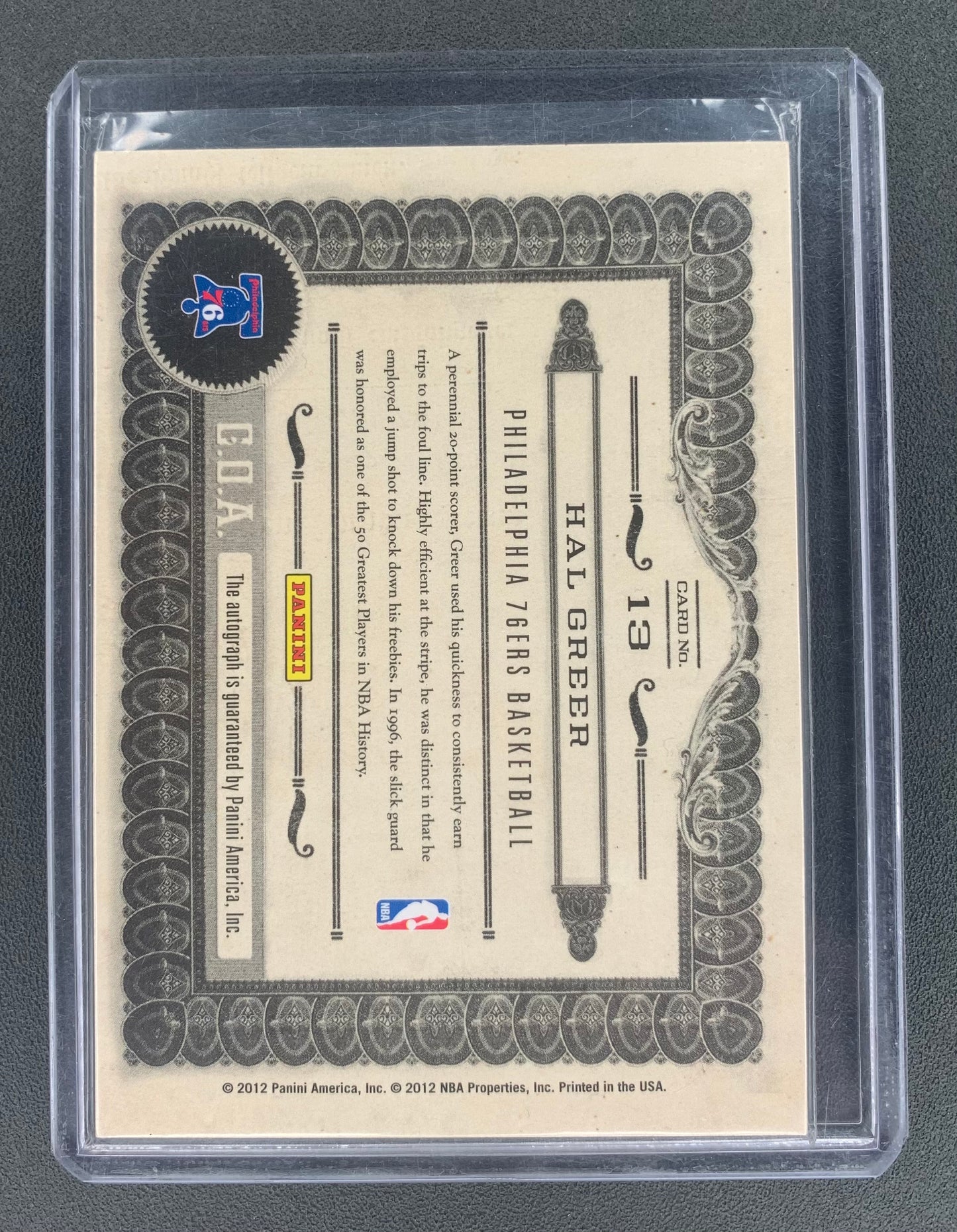 2011/12 Gold Standard #13 Hal Greer Marks of the Hall Autographs 086/149