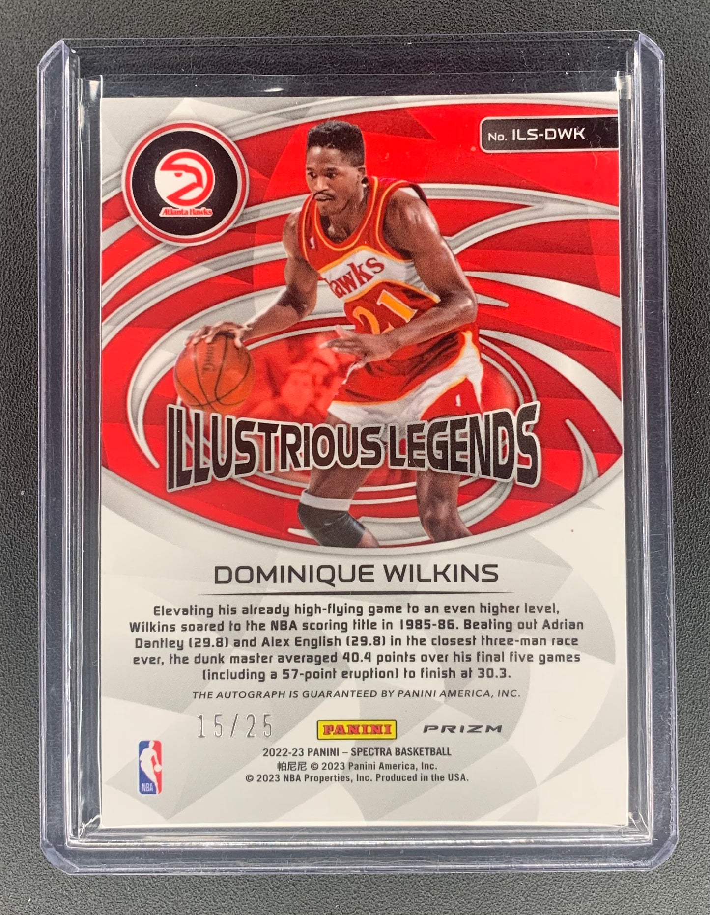 2022/23 Panini Spectra #18 Dominique Wilkins, Atlanta Hawks Illustrious Legends Signatures Meta 15/25