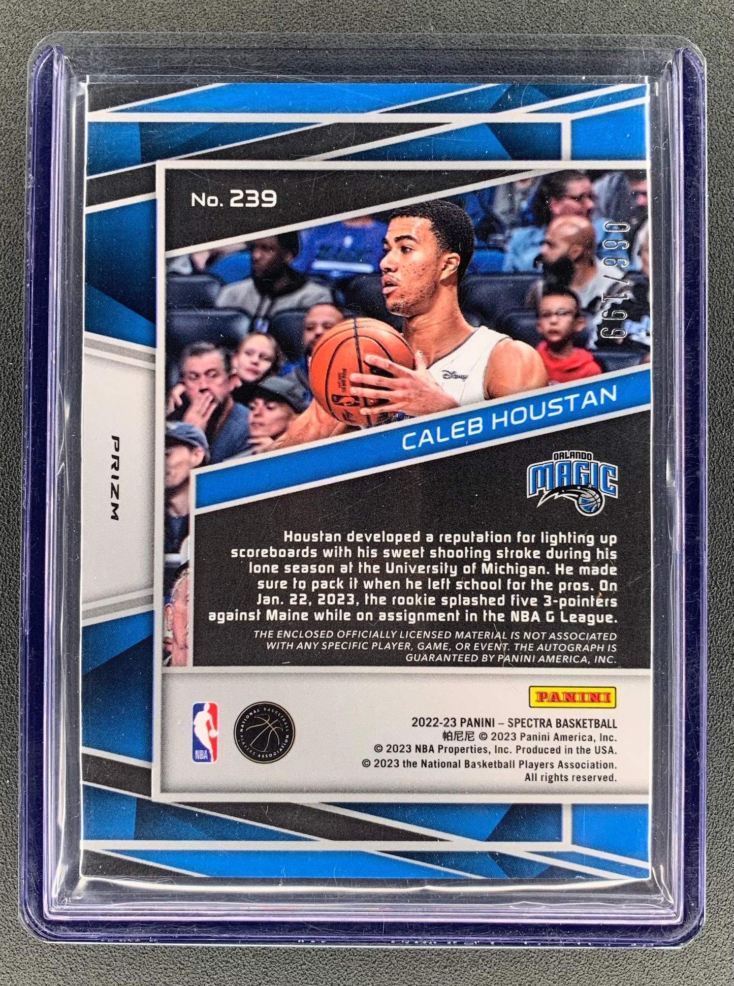2022/23 Panini Spectra #239 Caleb Houstan, Orlando Magic Rookie Jersey Autographs 086/199