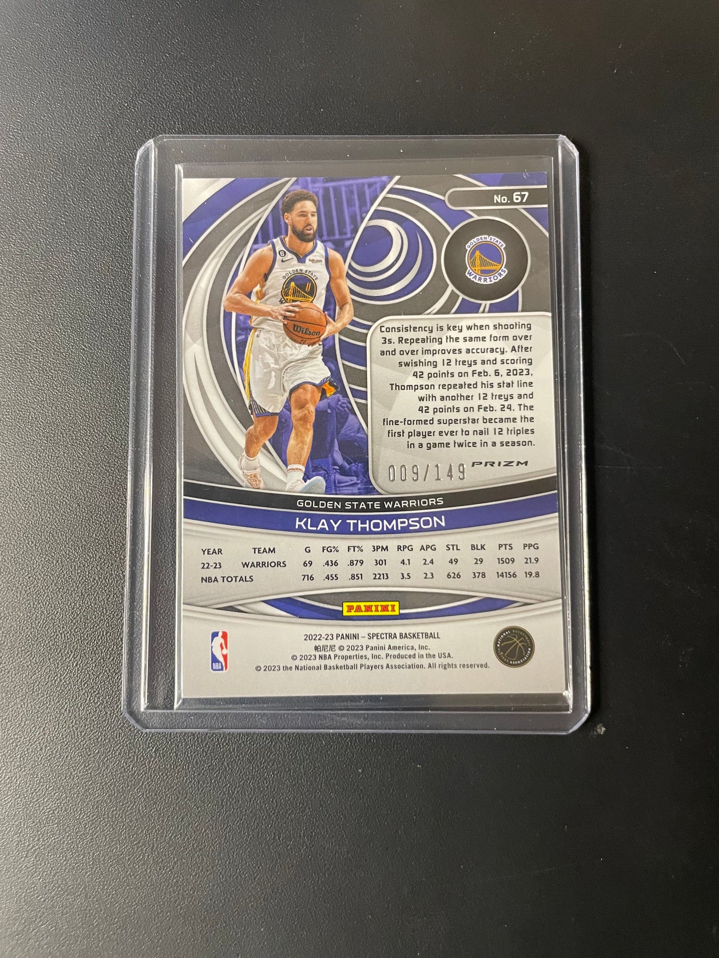 2022/23 Panini Spectra #67 Klay Thompson, Golden State Warriors Celestial 009/149
