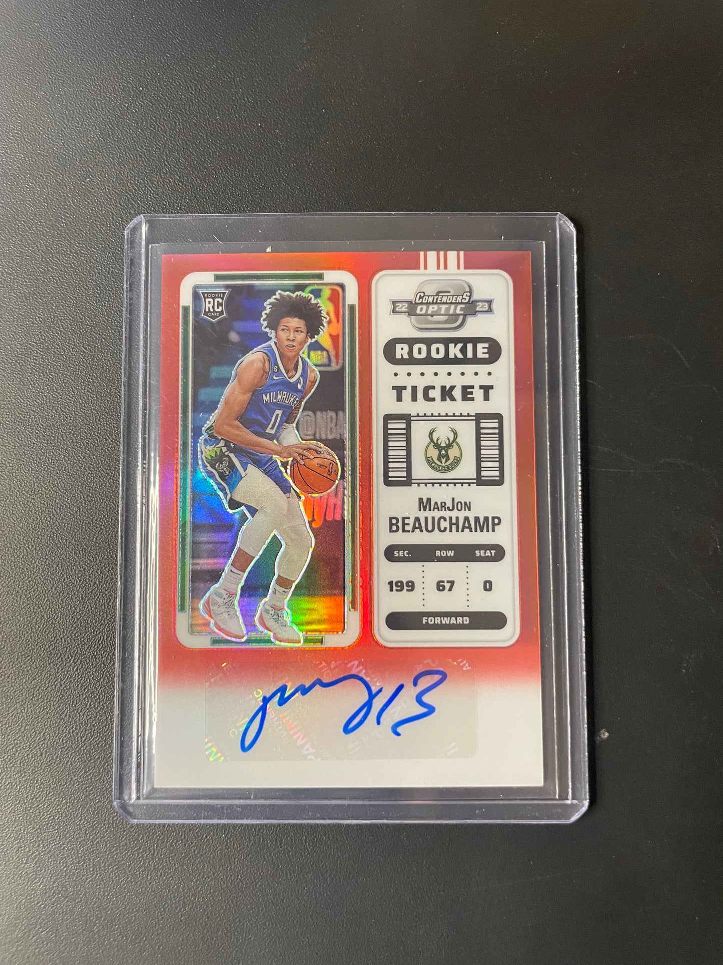2022/23 Panini Contenders Optic #114 MarJon Beauchamp, Milwaukee Bucks Red 40/99
