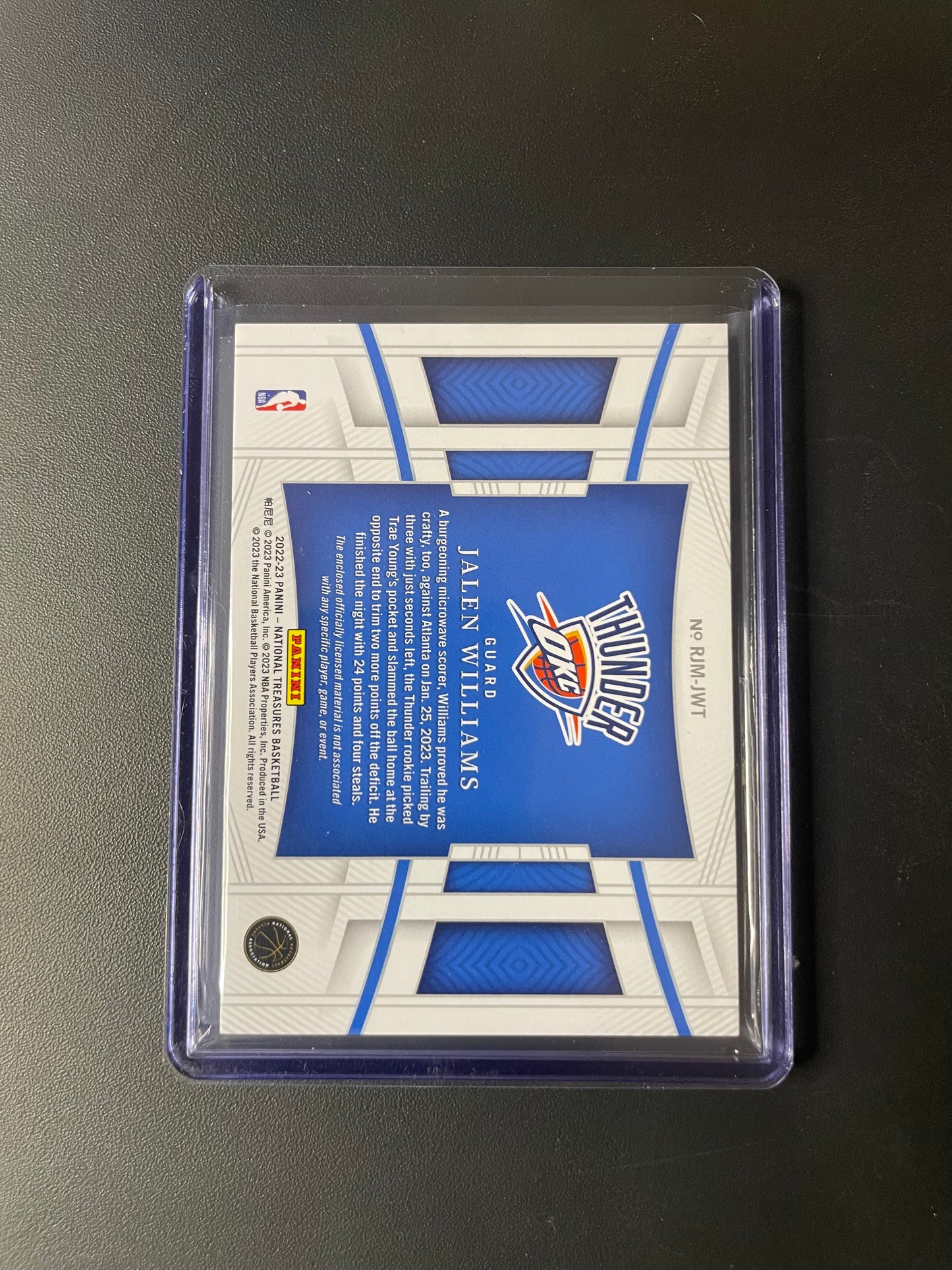 2022/23 Panini National Treasures #3 Jalen Williams, Oklahoma City Thunder Rookie Jumbo Materials 99/99