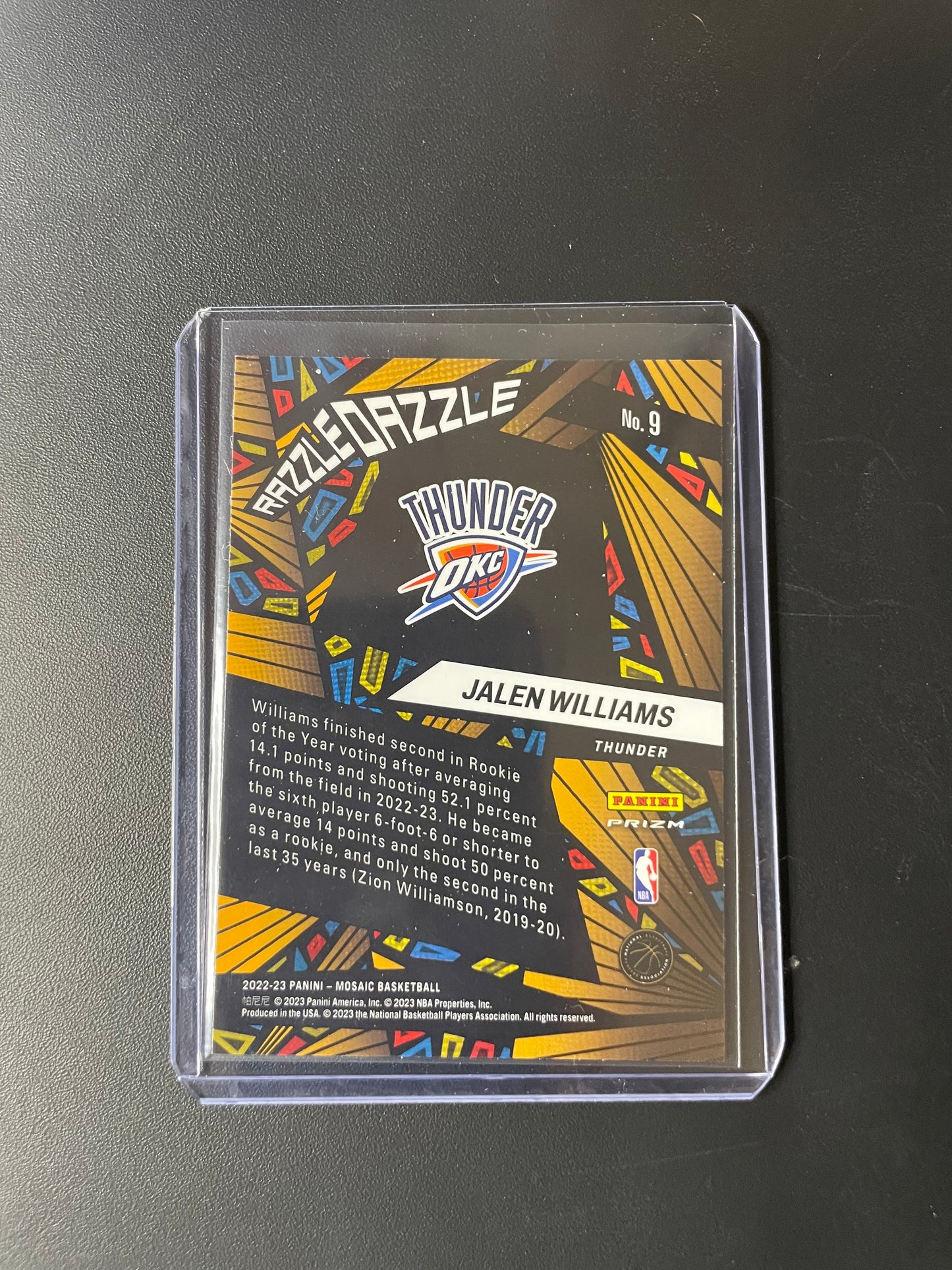 2022/23 Panini Mosaic #9 Jalen Williams, Oklahoma City Thunder Razzle dazzle RC