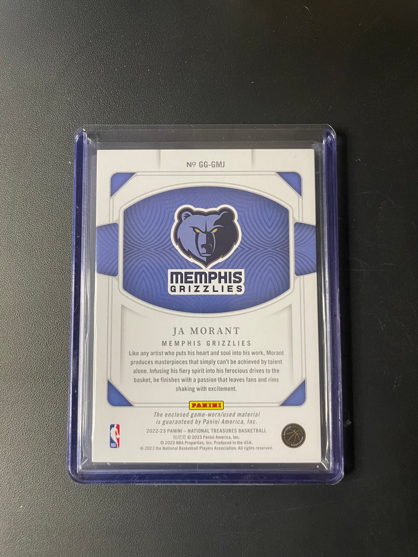 2022/23 Panini National Treasures #20 Ja Morant, Memphis Grizzlies Game Gear 88/99