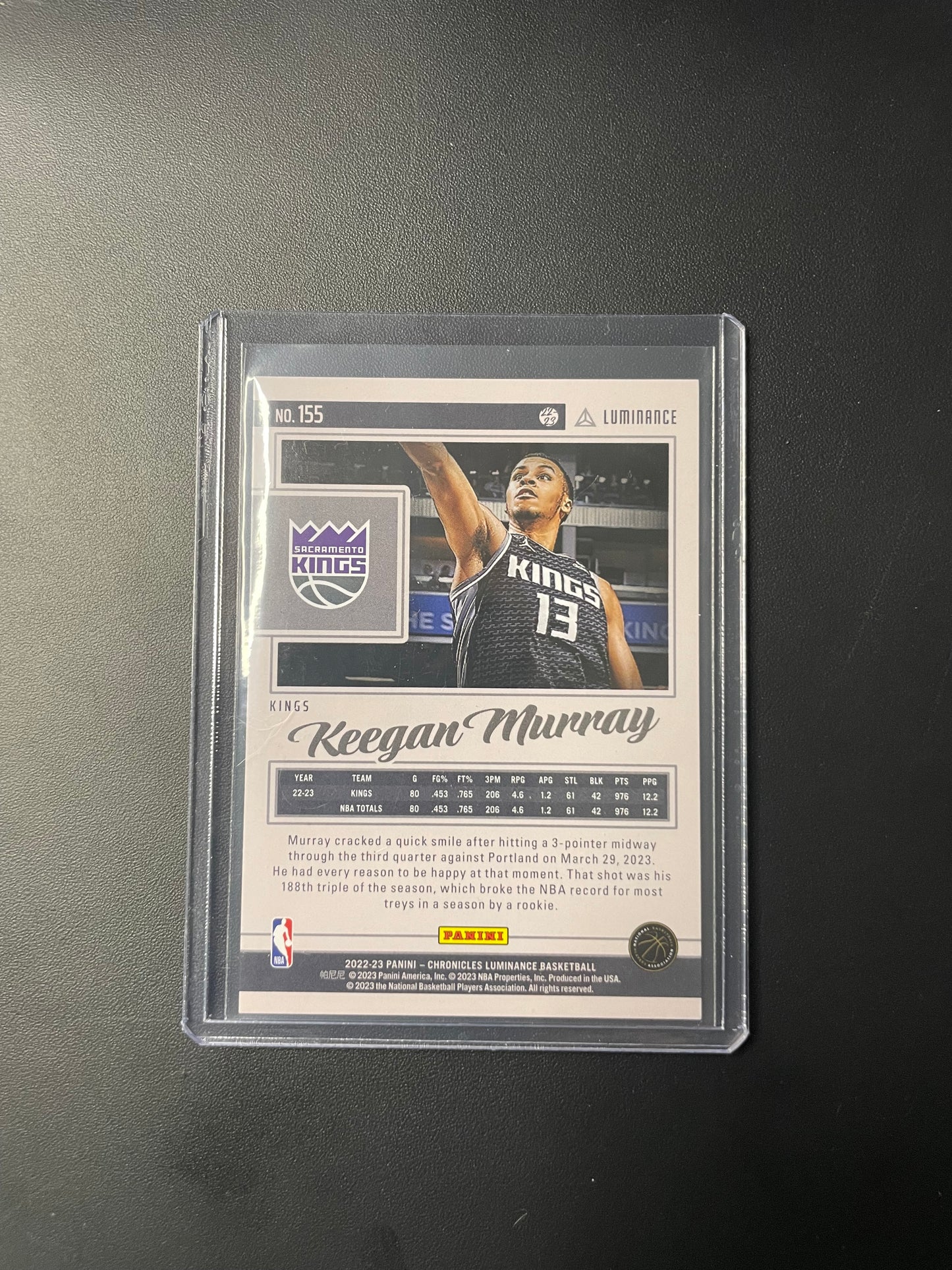 2022/23 Panini Chronicles #155 Keegan Murray Sacramento Kings Luminance Gold RC 10/10