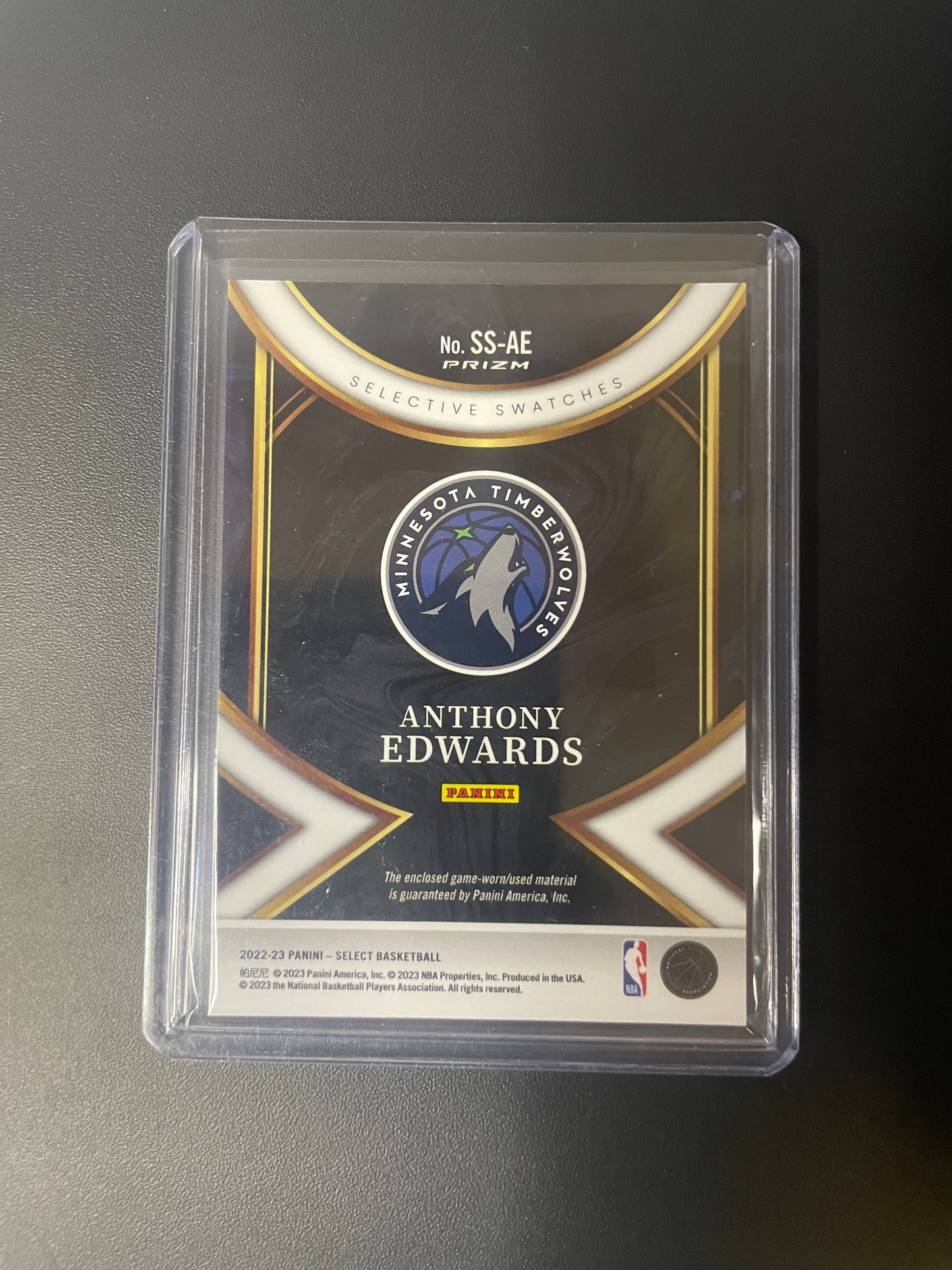 2022/23 Panini Select Anthony Edwards Minnesota Timberwolves Selective Swatches Silver