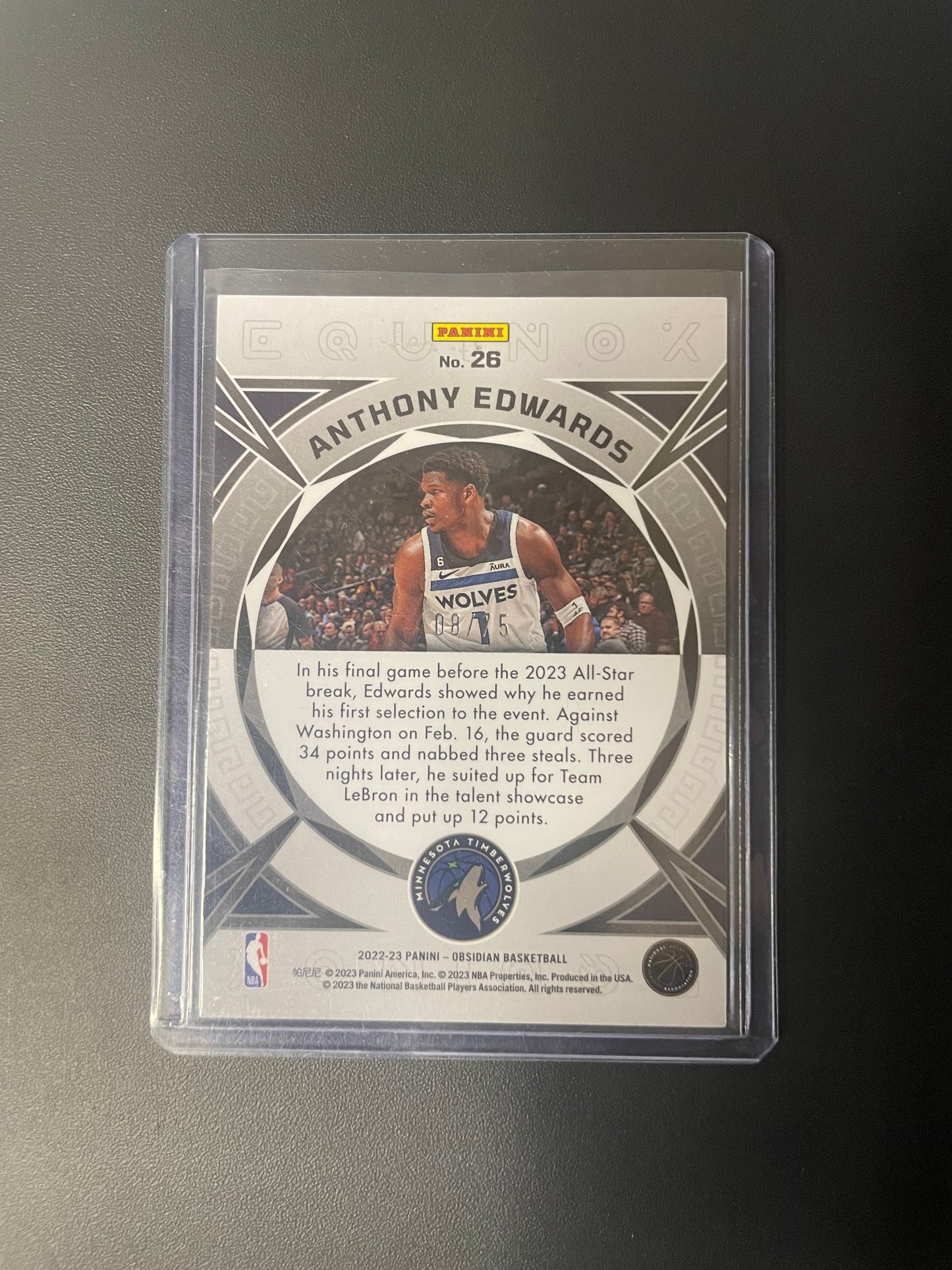 2022/23 Panini Obsidian #26 Anthony Edwards Minnesota Wolves Equinox 08/75