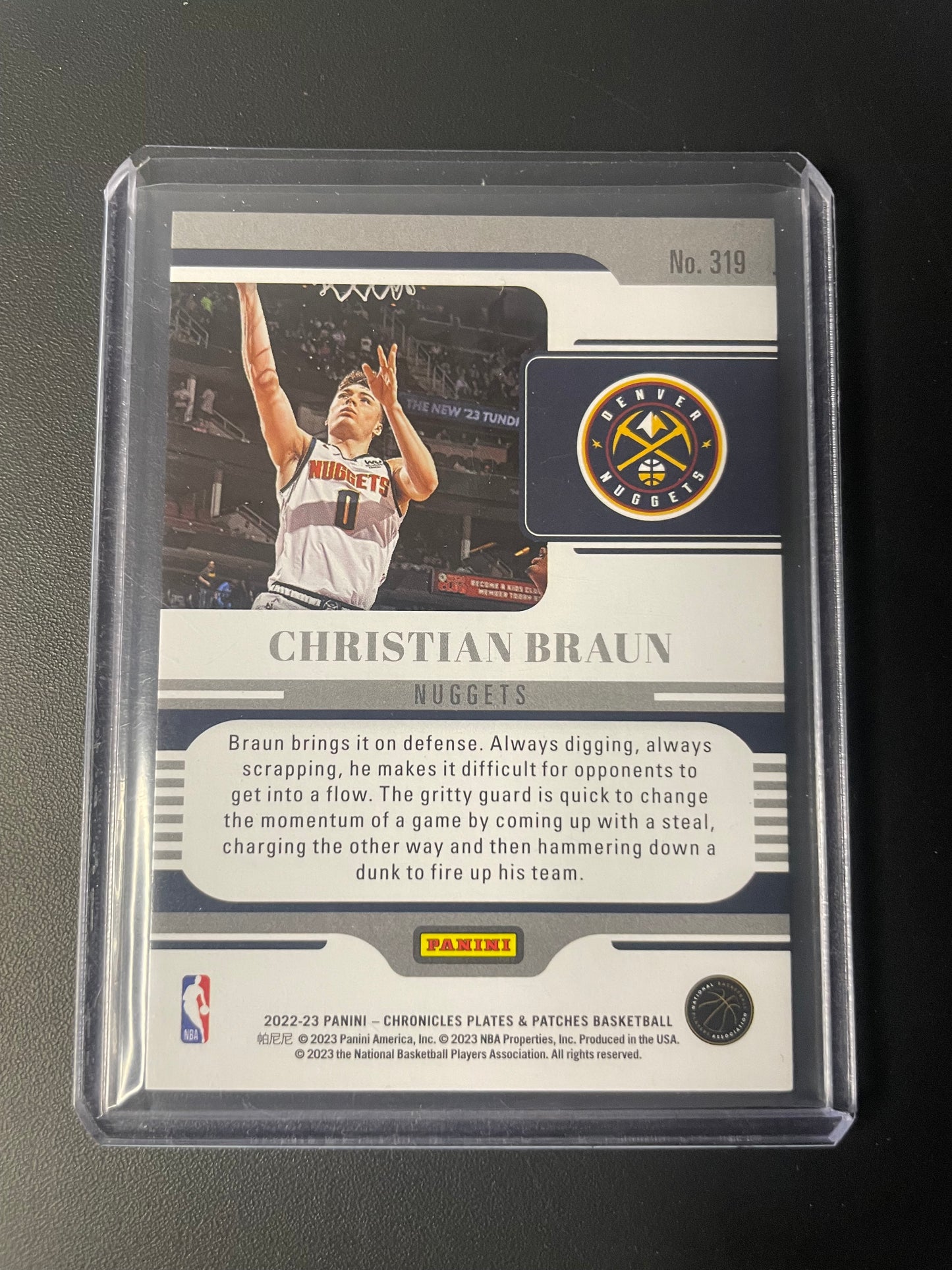 2022/23 Panini Chronicles #319 Christian Braun Denver Nuggets Plates and Patches