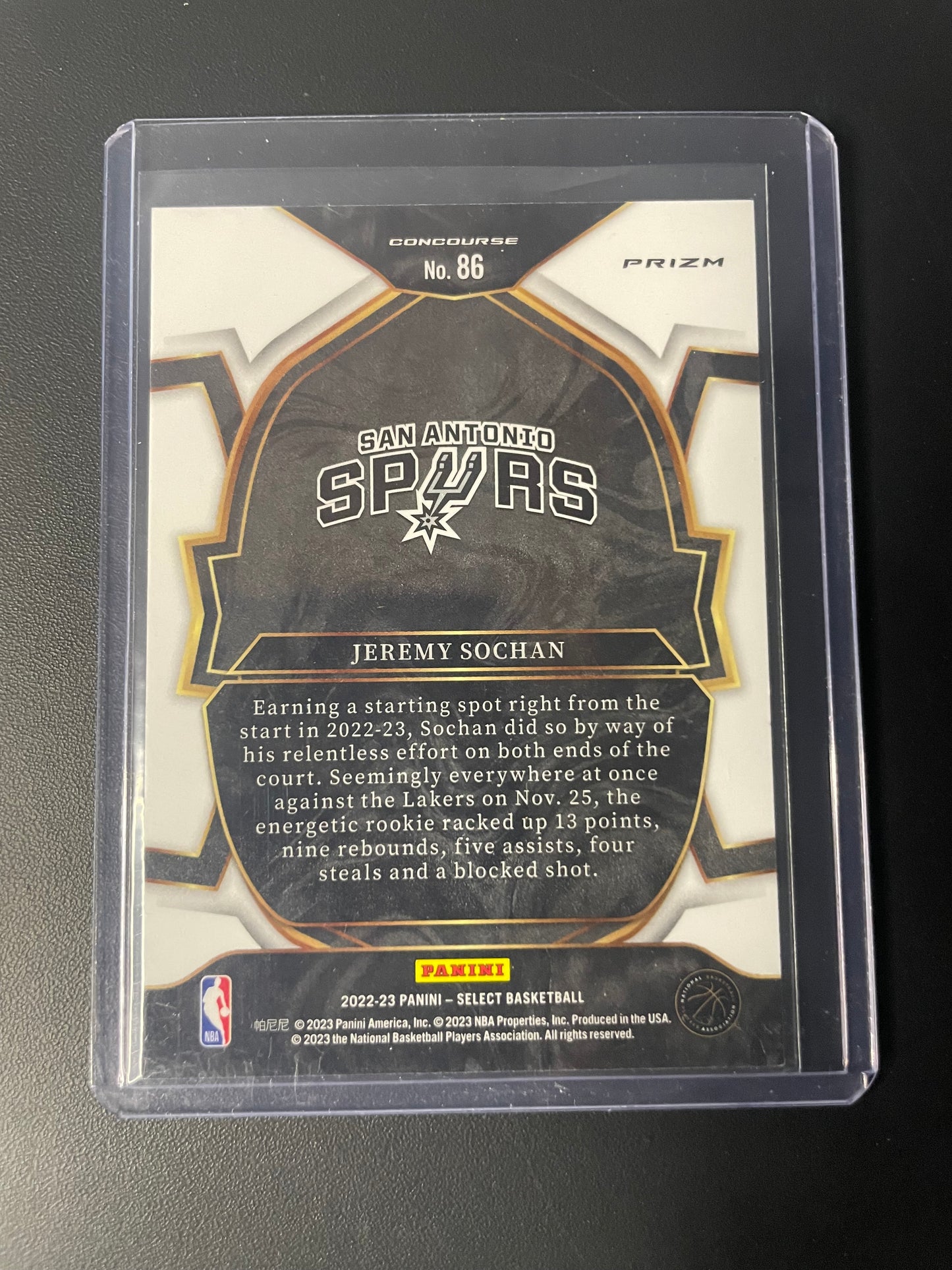 2022/23 Panini Select #86 Jeremy Sochan San Antonio Spurs Tri-Color Prizms RC