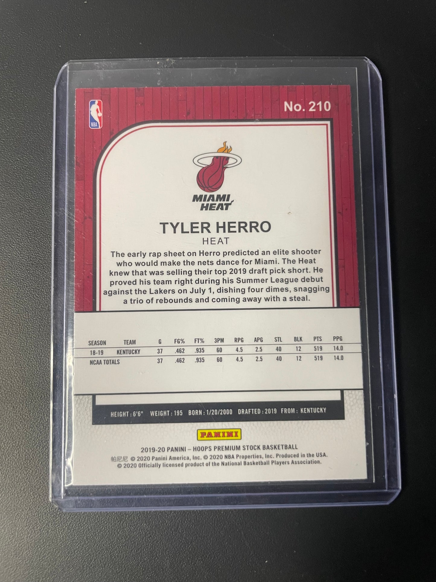 2019/20 Panini Hoops #210 Tyler Herro Miami Heat RC