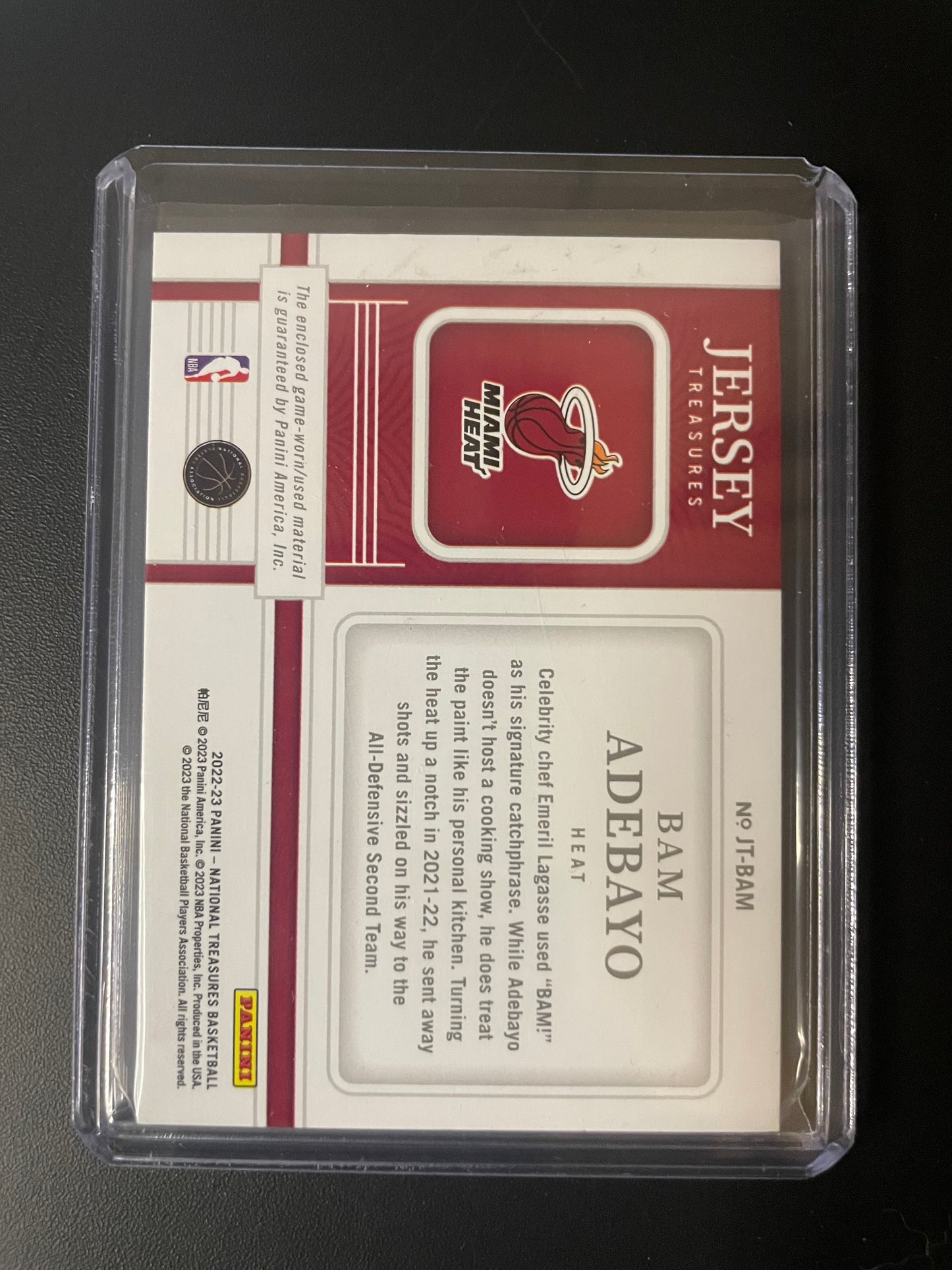 2022/23 Panini National Treasures #8 Bam Adebayo Miami Heat Jersey Treasure 16/25