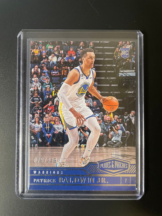 2022/23 Panini Chronicles #323 Patrick Baldwin Jr. Golden State Warriors Plates and Patches 075/249 RC