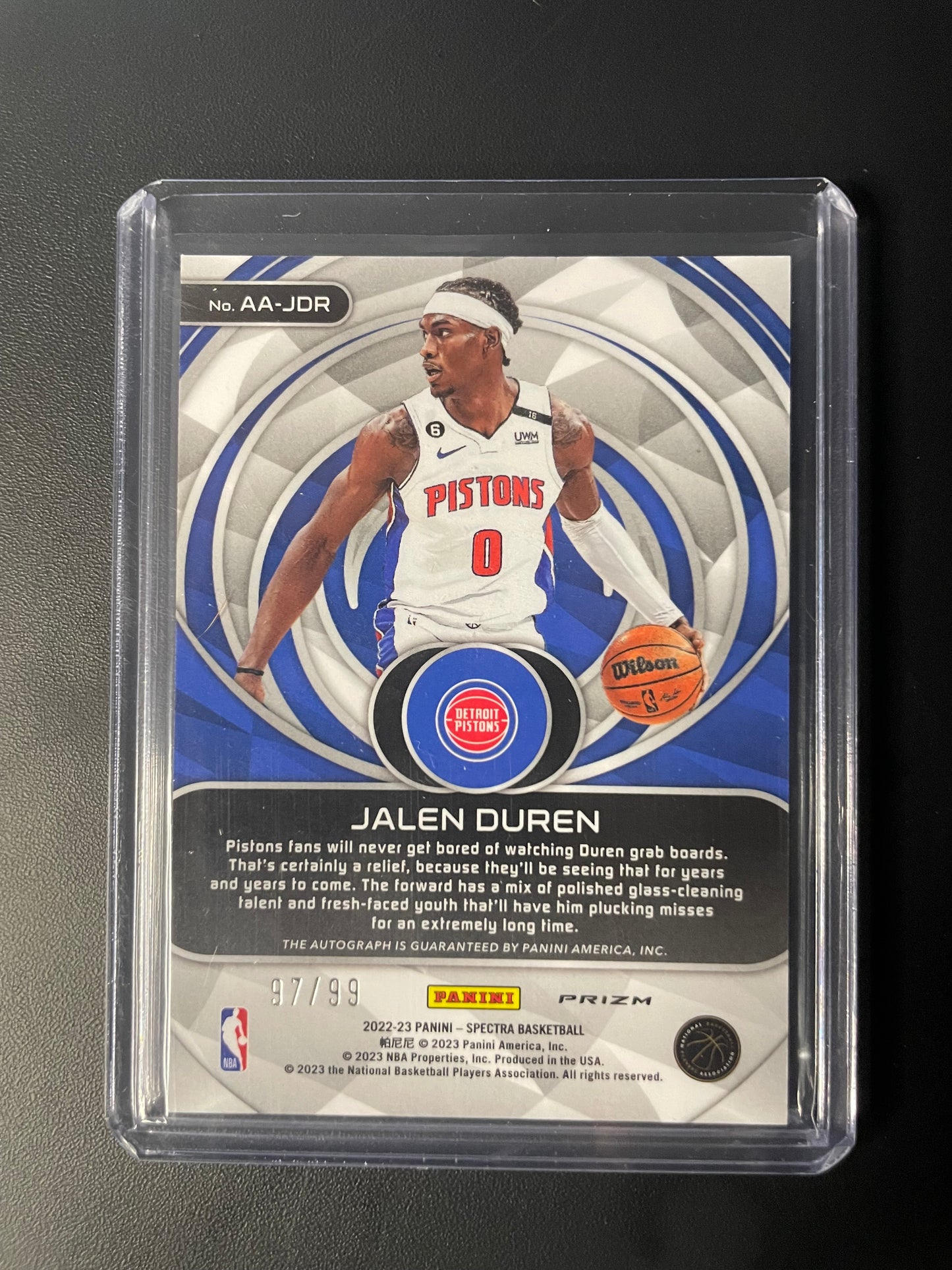 2022/23 Panini Spectra #32 Jalen Duren Detroit Pistons Aspiring RC Auto 97/99