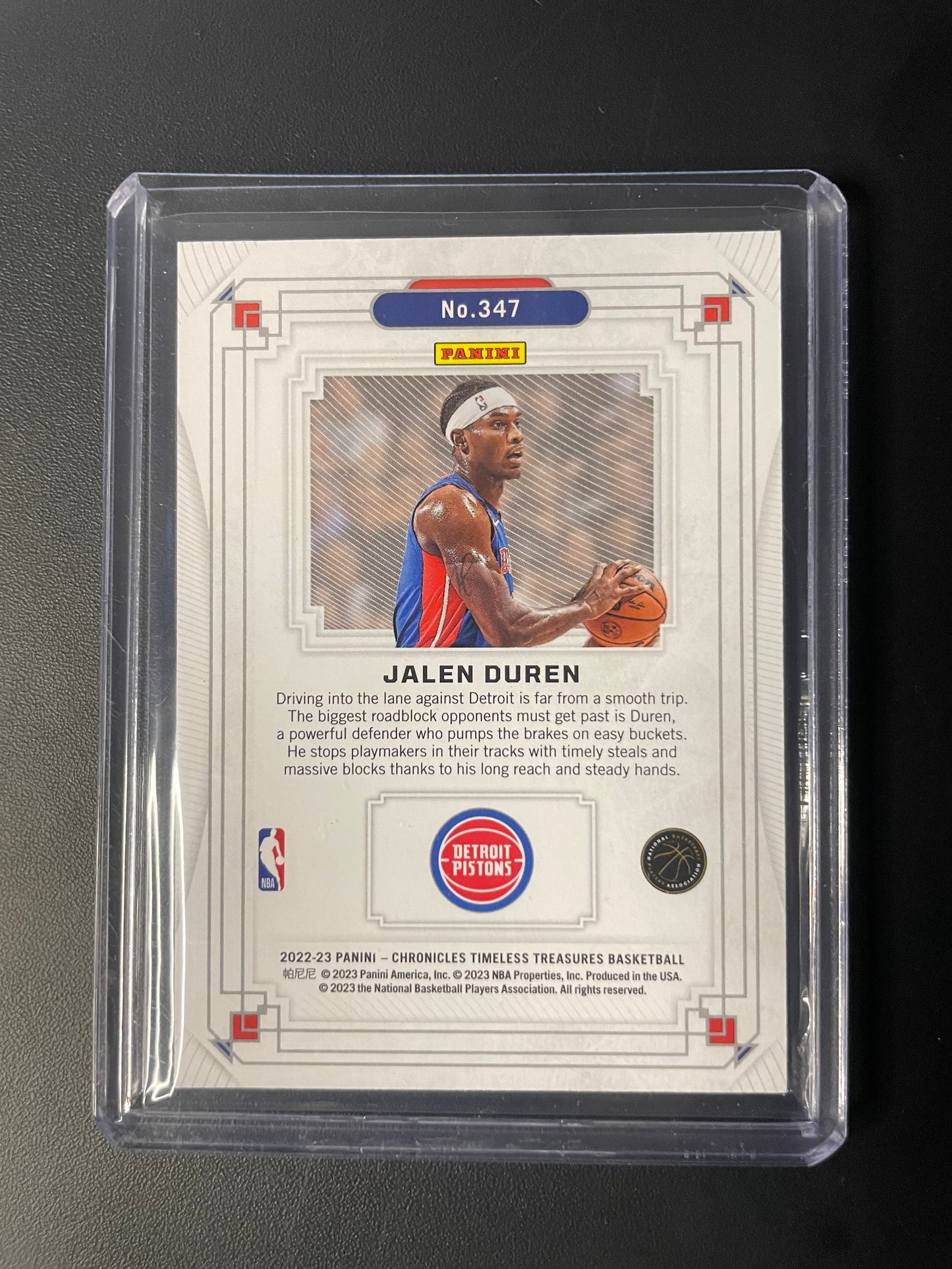 2022/23 Panini Chronicles #347 Jalen Duren Detroit Pistons Timeless Treasures 04/10 RC