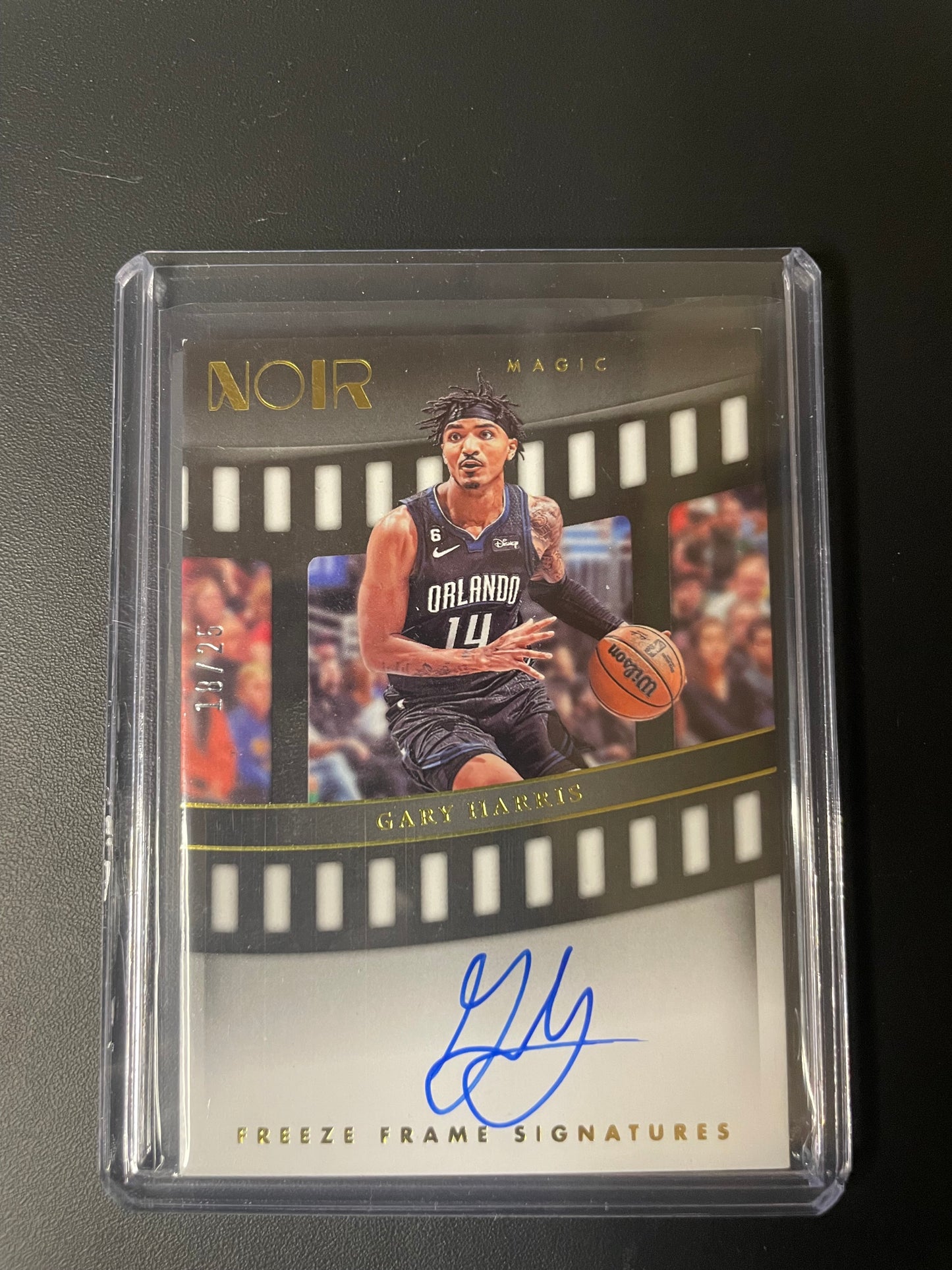 2022/23 Panini Noir #7 Gary Harris Orlando Magic Freeze Frame Signature Gold 18/25