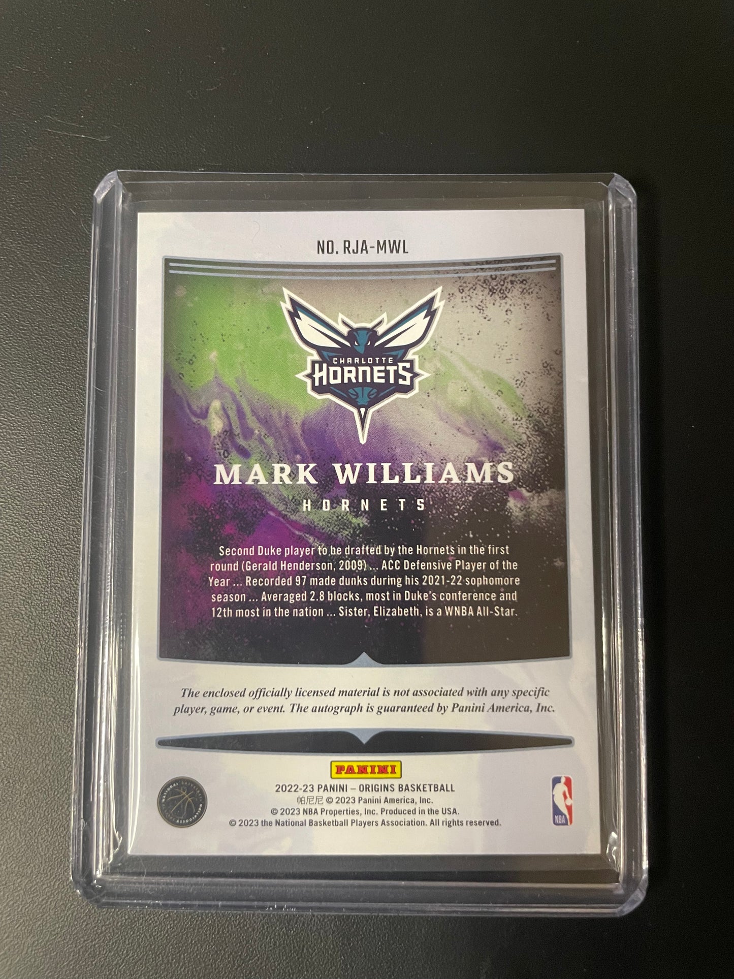 2022/23 Panini Origins Mark Williams Charlotte Hornets Rookie Jersey Autograph Red 48/49