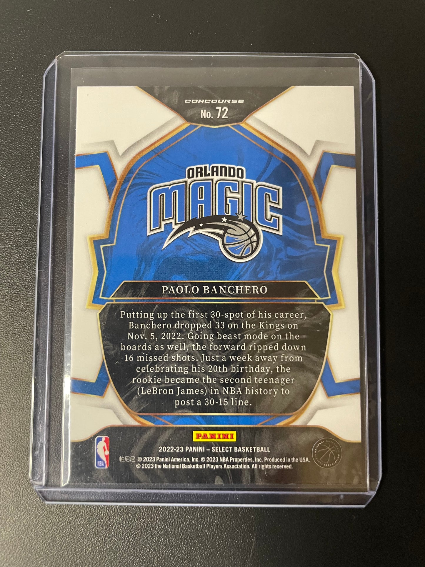 2022/23 Panini Select #72 Paolo Banchero Orlando Magic Base concourse RC