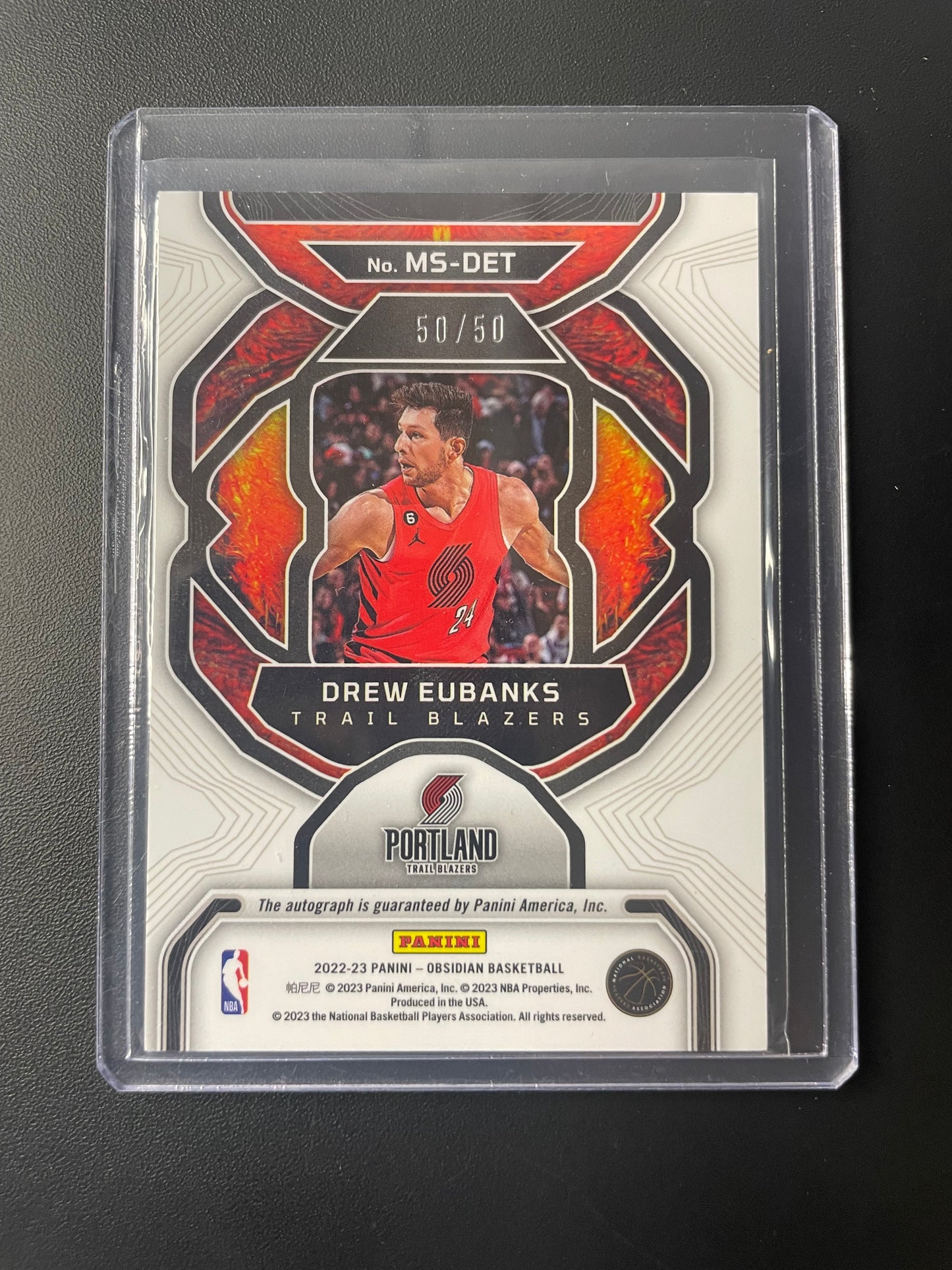 2022/23 Panini Obsidian #44 Drew Eubanks Portland Trail Blazers Orange Electric Etch  Magmatic Signatures 50/50