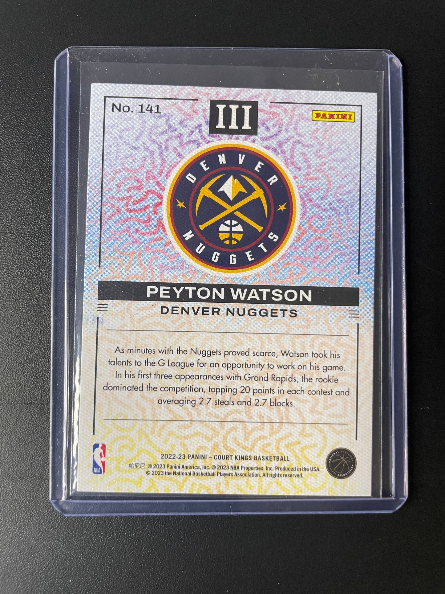 2022/23 Panini Court Kings #141 Peyton Watson Denver Nuggets Rookies III