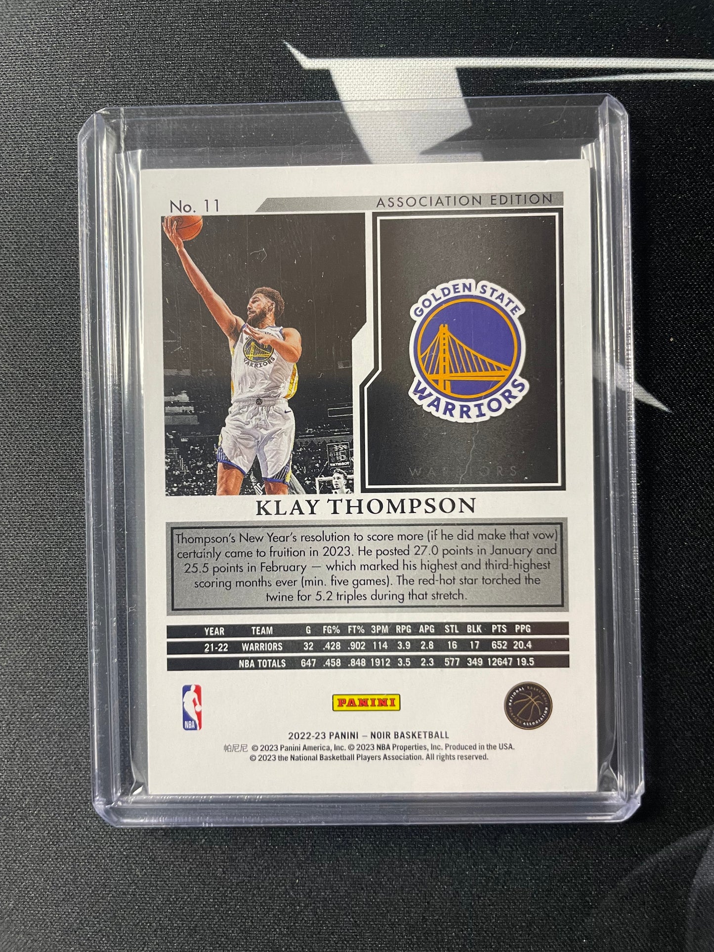 2022/23 Panini Noir #11 Klay Thompson Golden State Warriors 81/99