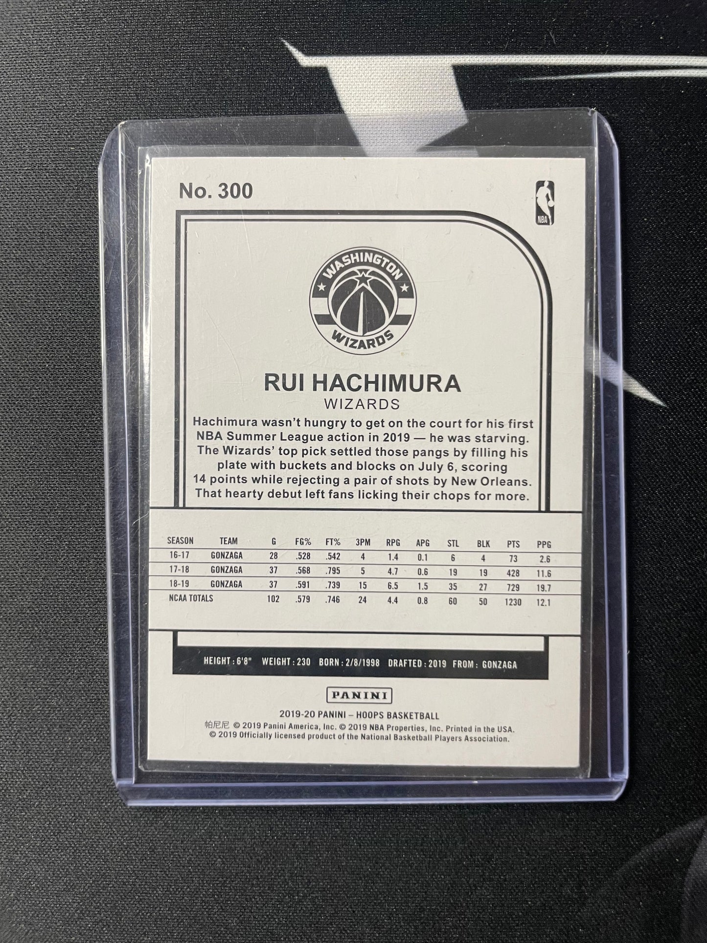 2019/20 Panini Hoops #300 Rui Hachimura Washington Wizards RC