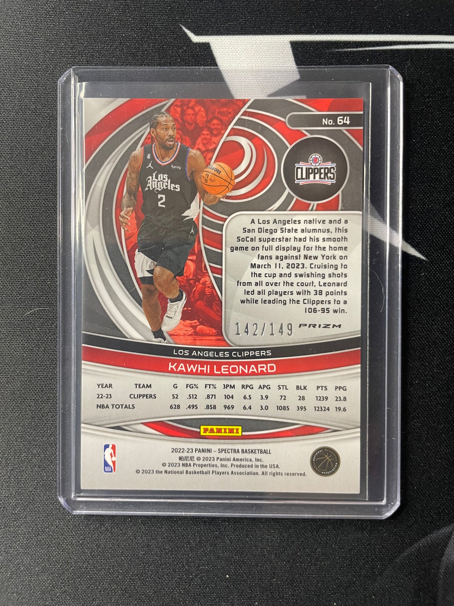 2022/23 Panini Spectra #64 Kawhi Leonard Los Angeles Clippers Celestial 142/149