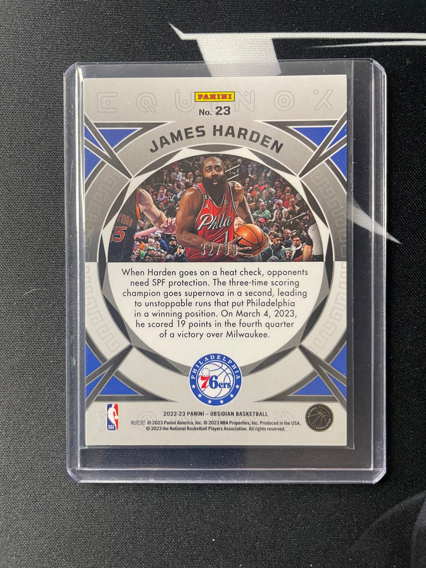 2022/23 Panini Obsidian #23 James Harden Philadelphia 76ers Equinox  32/99