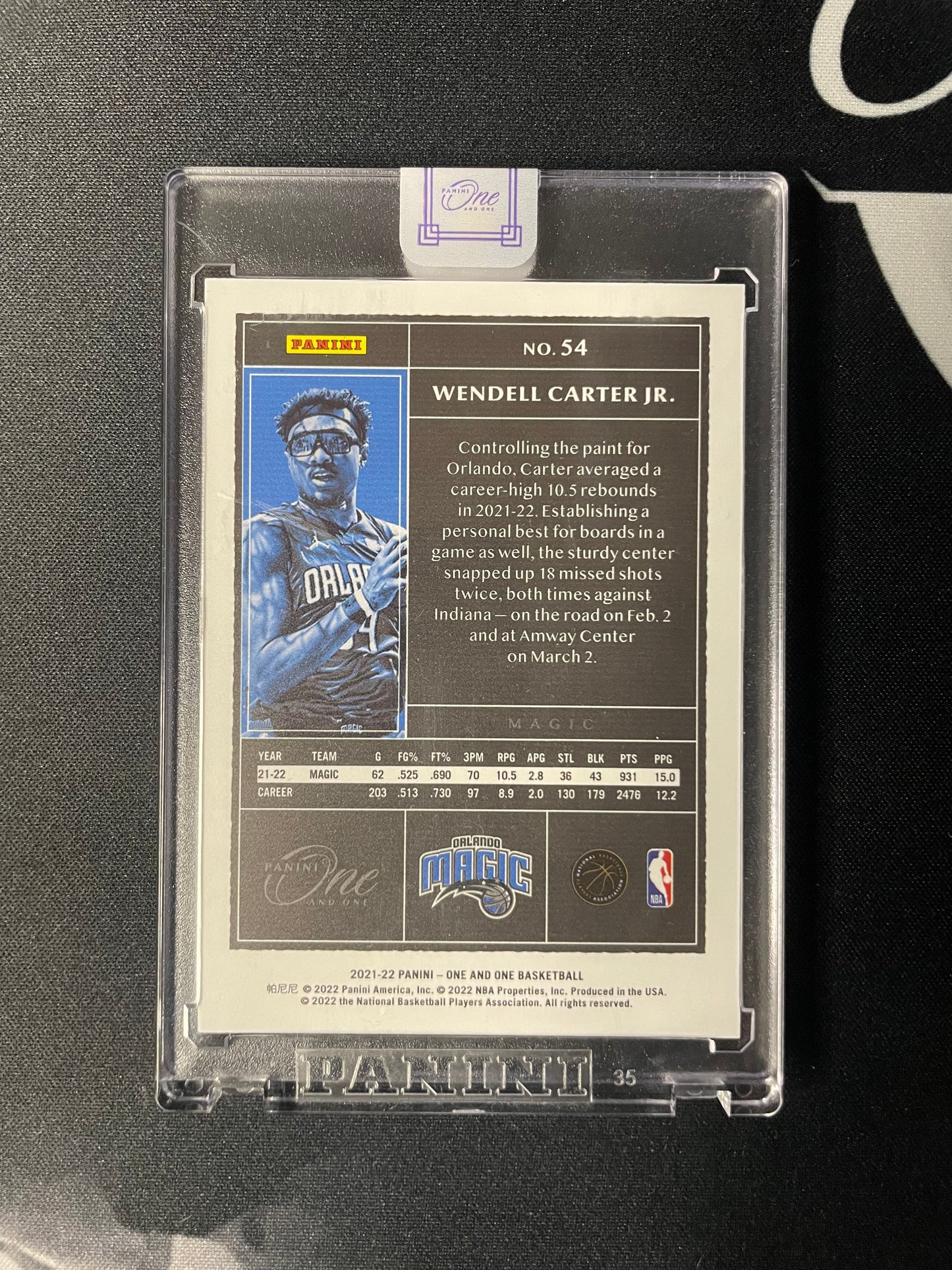 2021/22 Panini One and One #54 Wendell Carter Jr Orlando Magic