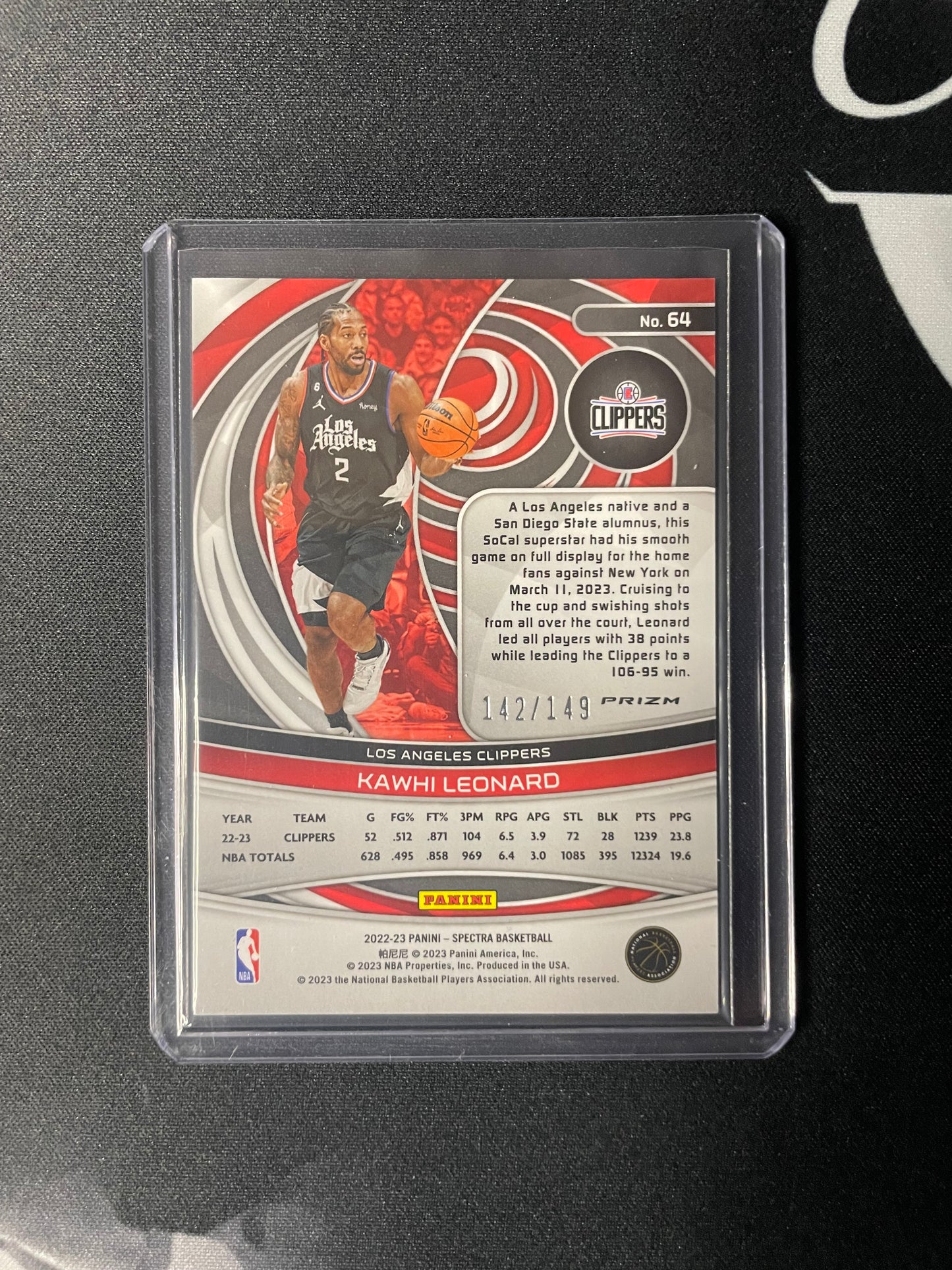 2022/23 Panini Spectra #64 Kawhi Leonard Los Angeles Clippers Celestial 142/149