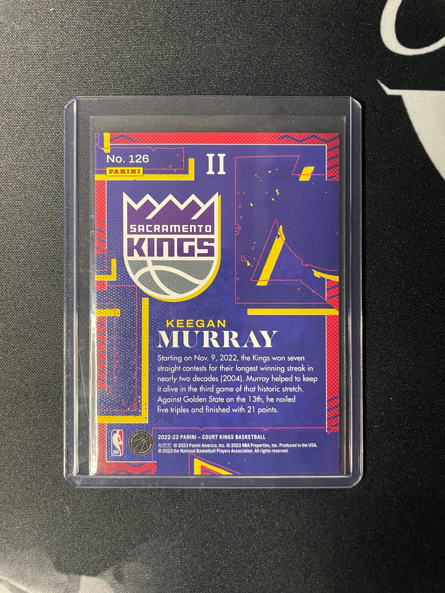 2022/23 Panini Court Kings #126 Keegan Murray Sacramento Kings Rookie II