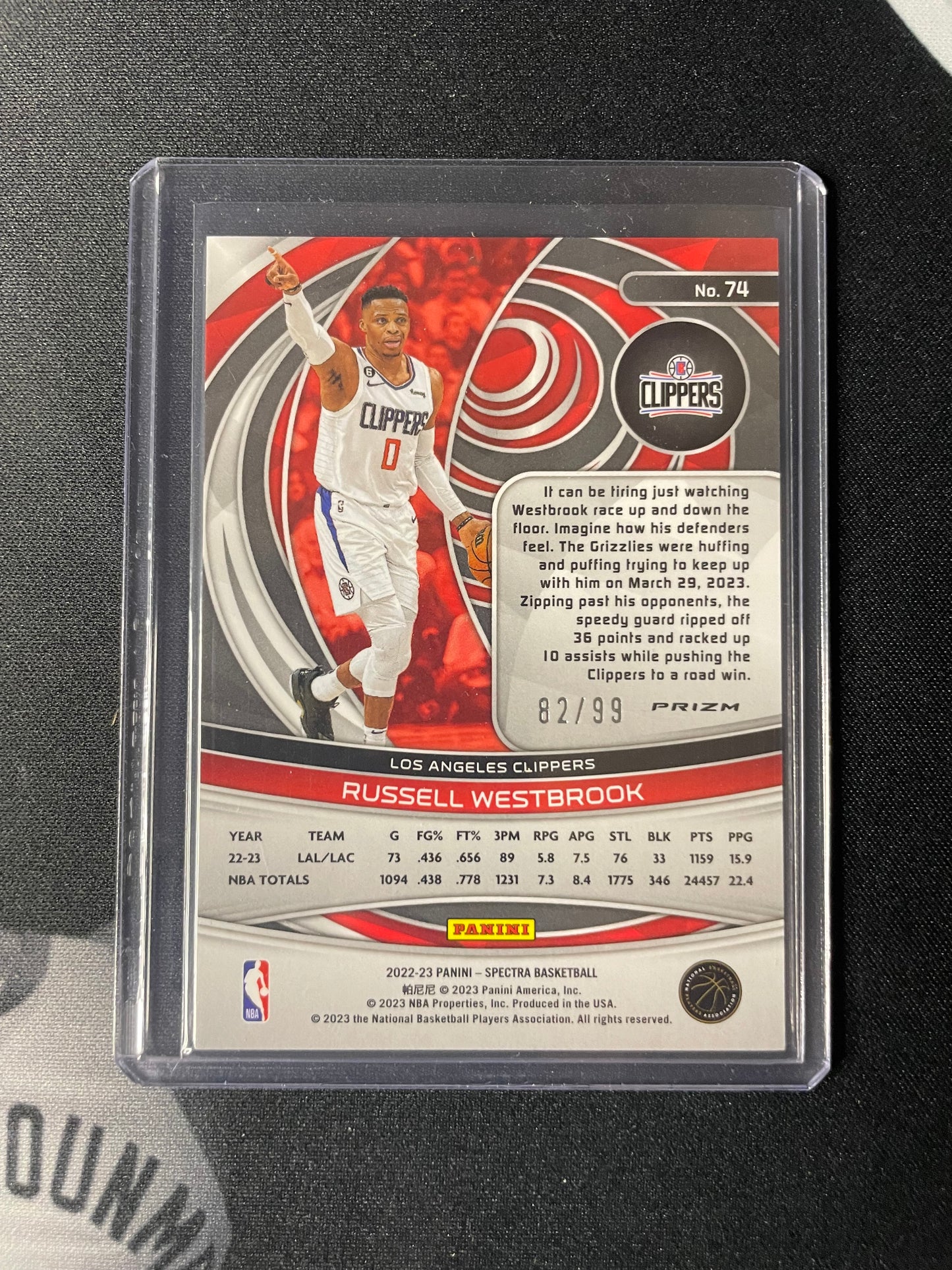 2022/23 Panini Spectra #74 Russell WestBrook Los Angeles Clippers Interstellar 82/99